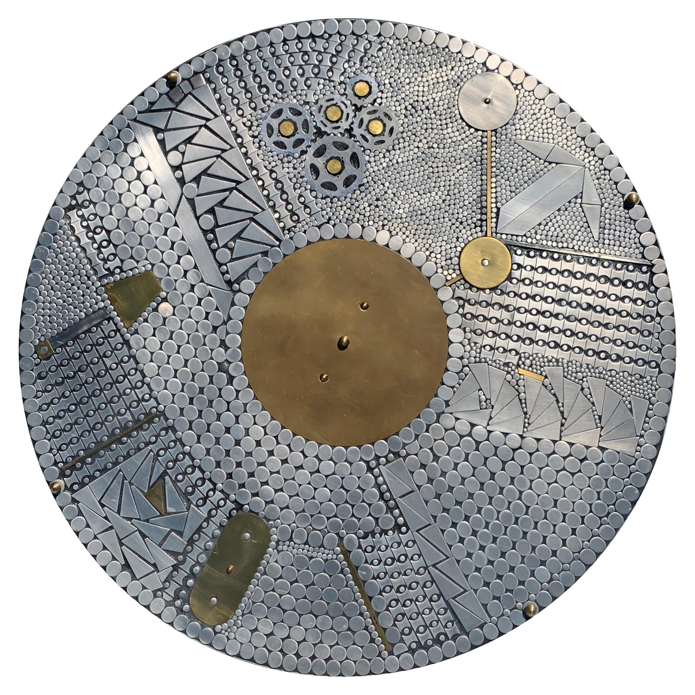 Aluminum and Brass Mosaic Round Coffee Table