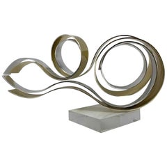 Aluminum and Brass Ribbon Kinetic Sculpture by Dan Murphy