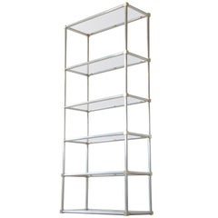 Modernist Aluminum and Brass Frame Etagere Shelf Unit with Glass Shelves