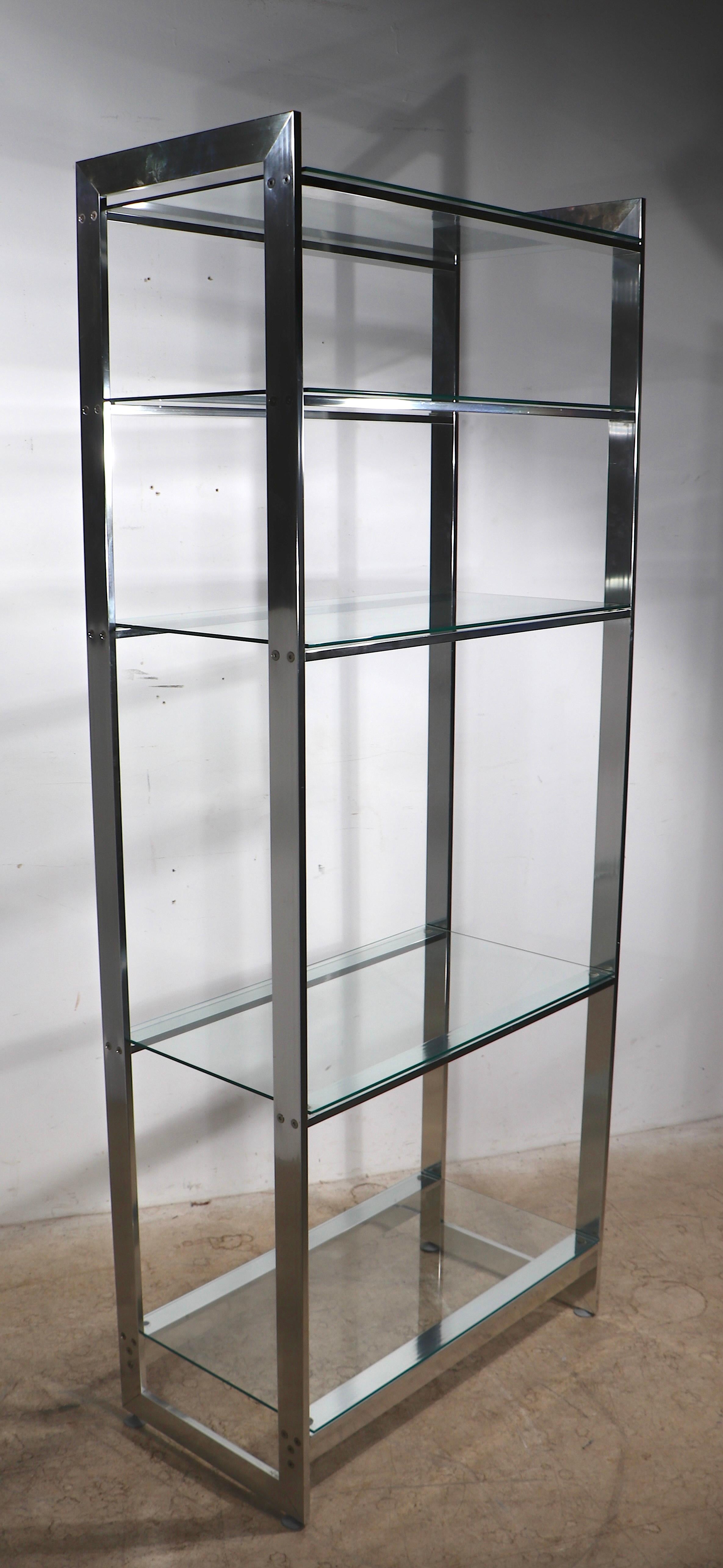 Aluminum and Glass  Etagere with Five Glass Shelves c. 1970’s For Sale 4