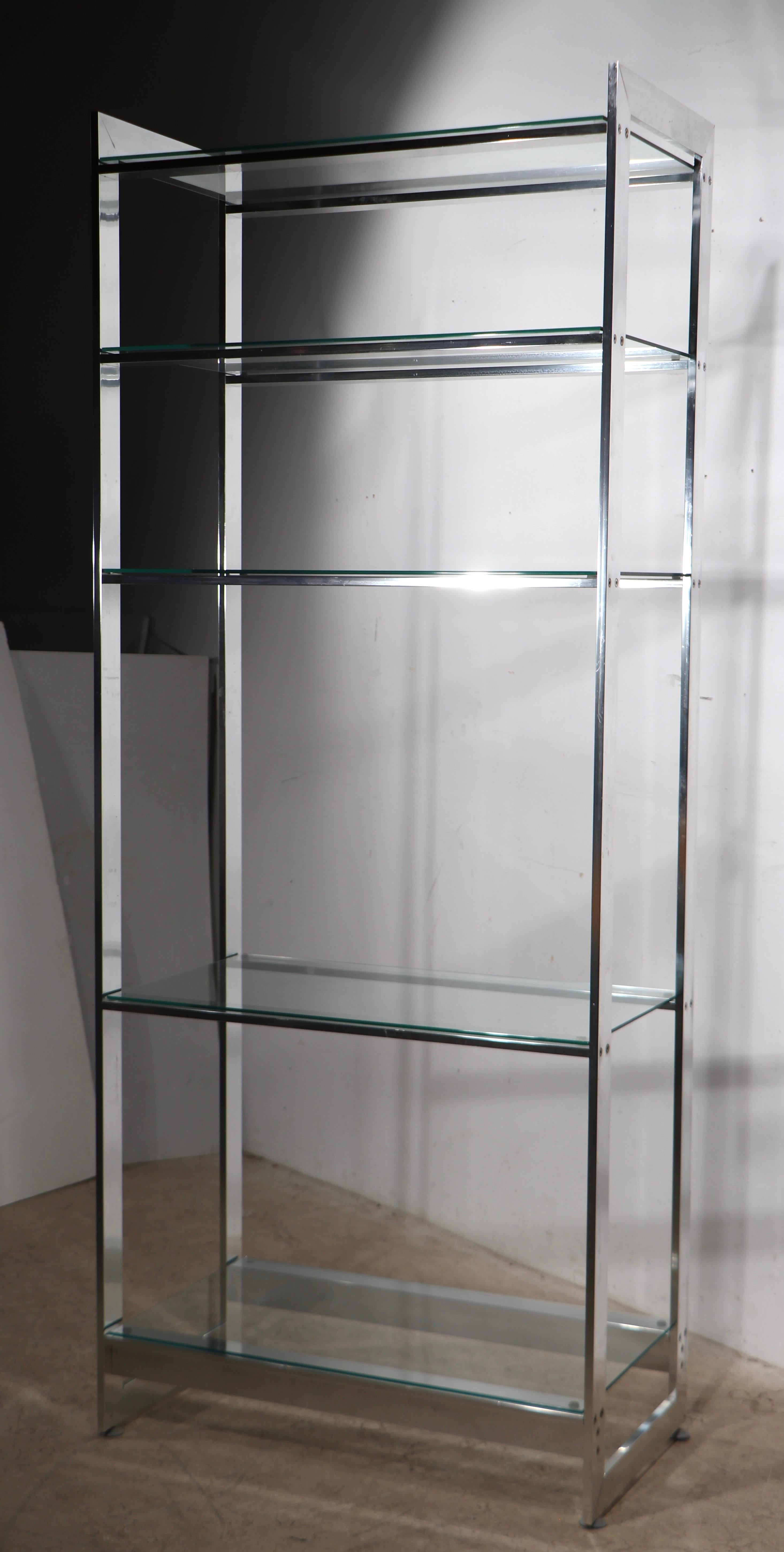 Aluminum and Glass  Etagere with Five Glass Shelves c. 1970’s For Sale 6