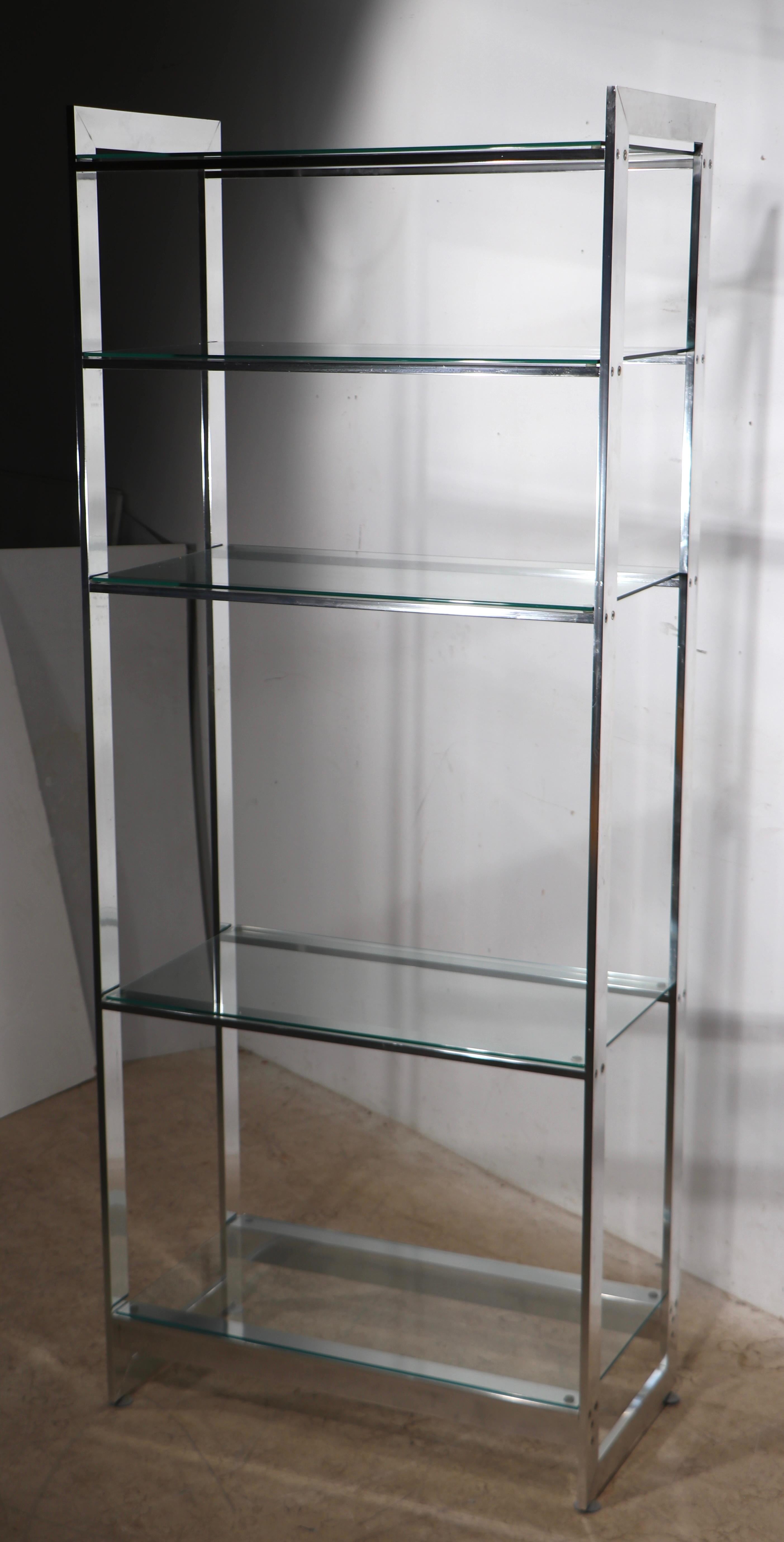 Aluminum and Glass  Etagere with Five Glass Shelves c. 1970’s For Sale 7