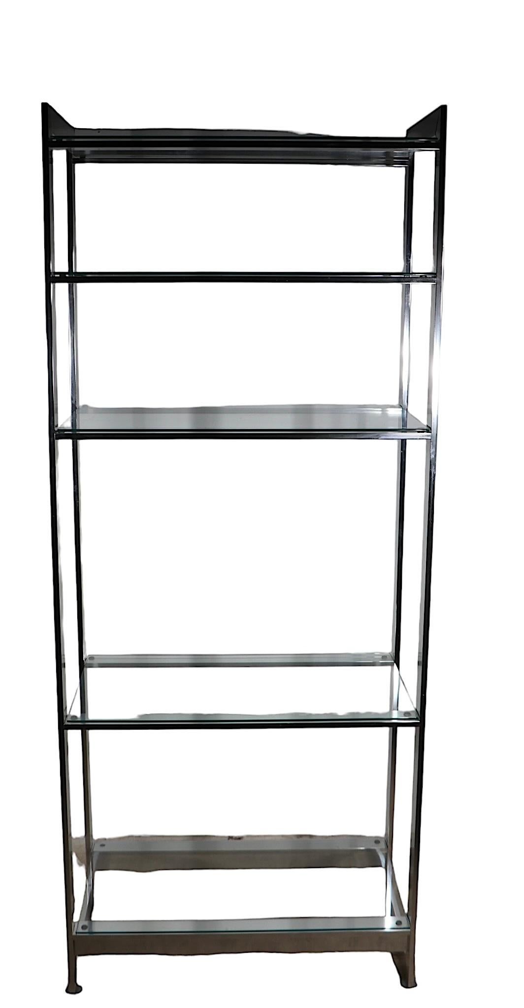 Aluminum and Glass  Etagere with Five Glass Shelves c. 1970’s For Sale 9