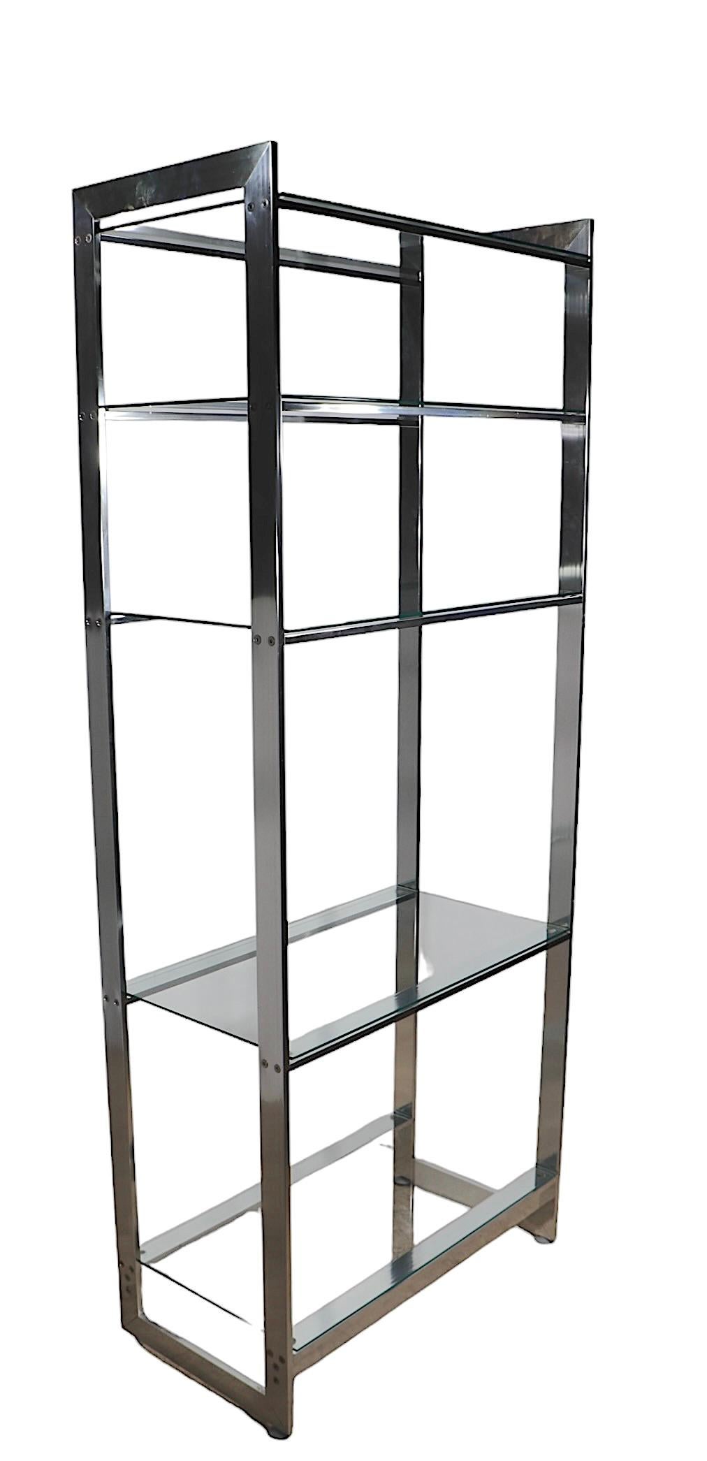 Aluminum and Glass  Etagere with Five Glass Shelves c. 1970’s For Sale 12