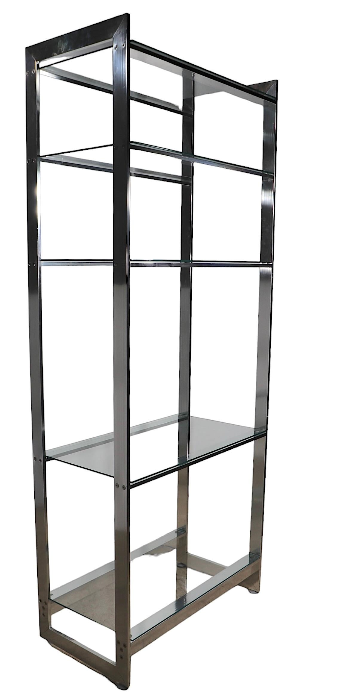 Aluminum and Glass  Etagere with Five Glass Shelves c. 1970’s For Sale 13
