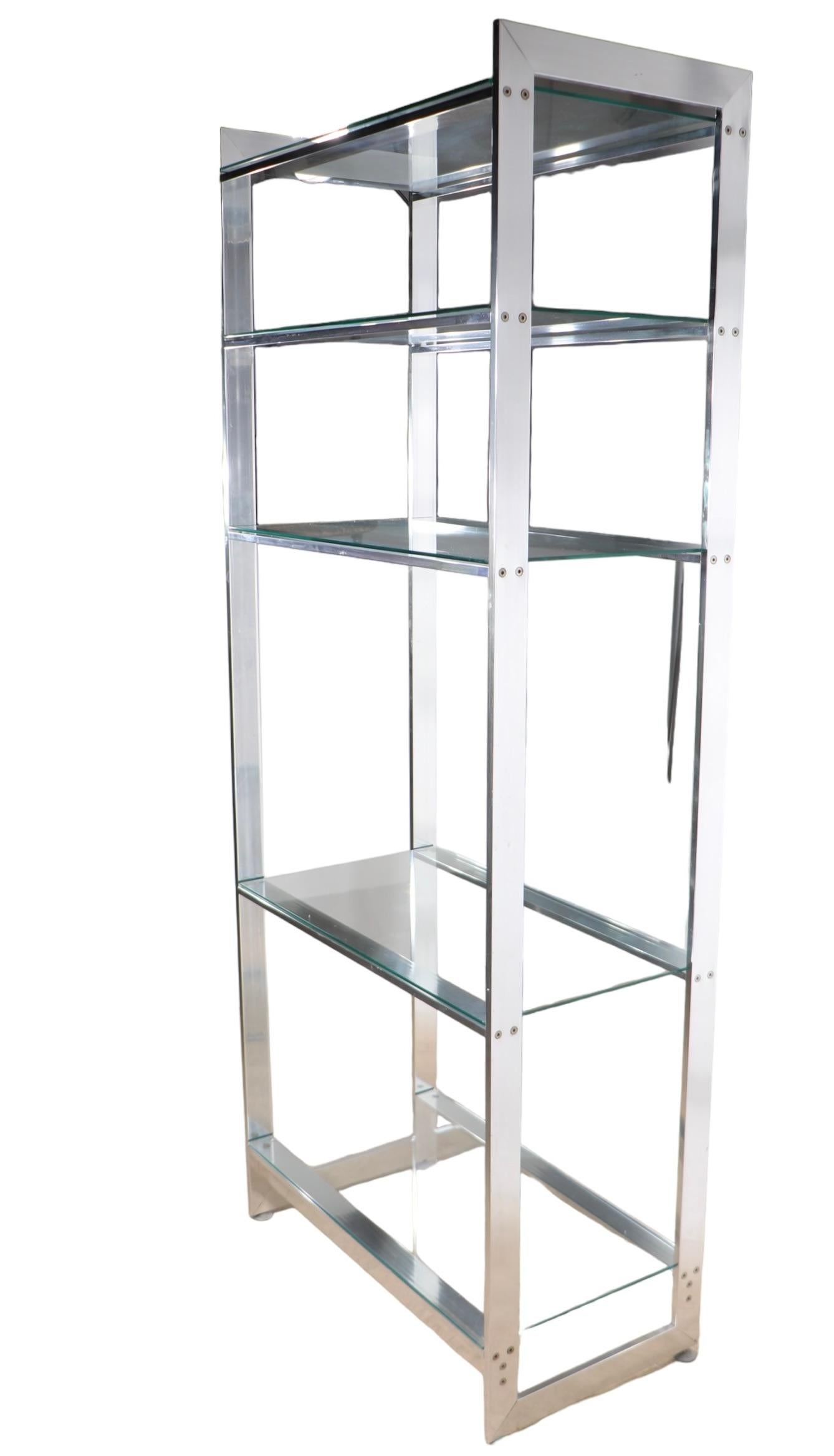 Aluminum and Glass  Etagere with Five Glass Shelves c. 1970’s For Sale 14