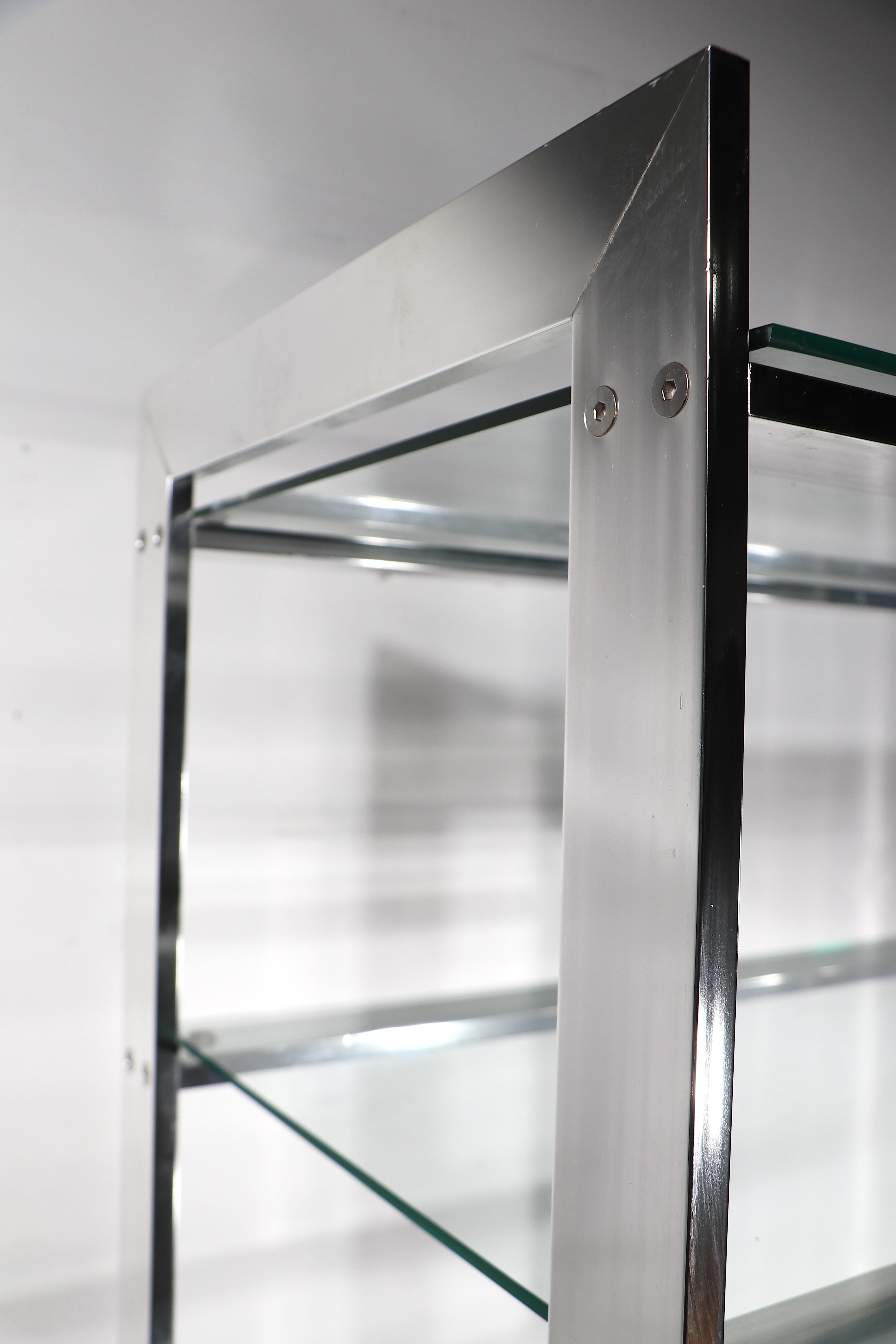 American Aluminum and Glass  Etagere with Five Glass Shelves c. 1970’s For Sale