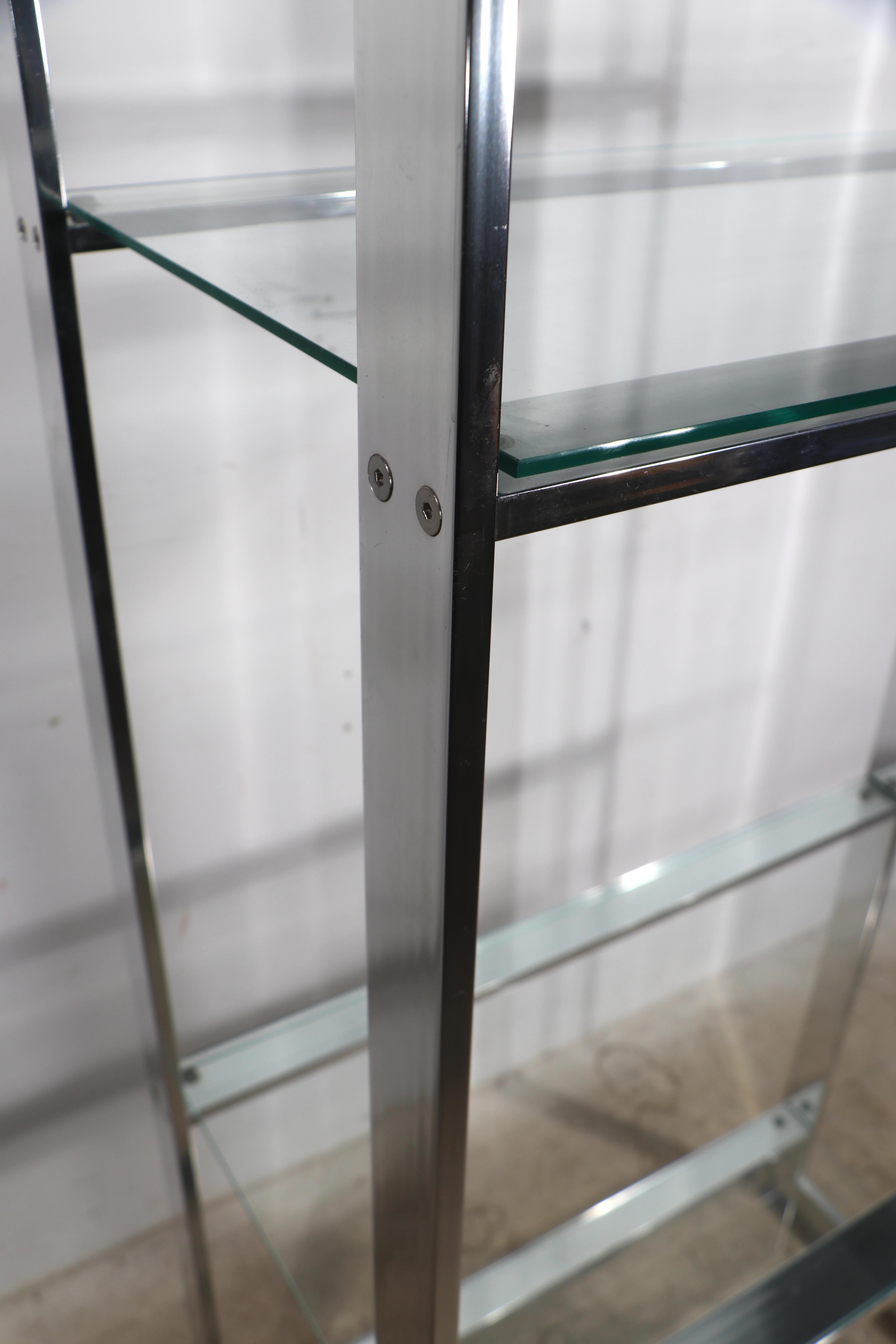 Aluminum and Glass  Etagere with Five Glass Shelves c. 1970’s In Good Condition For Sale In New York, NY