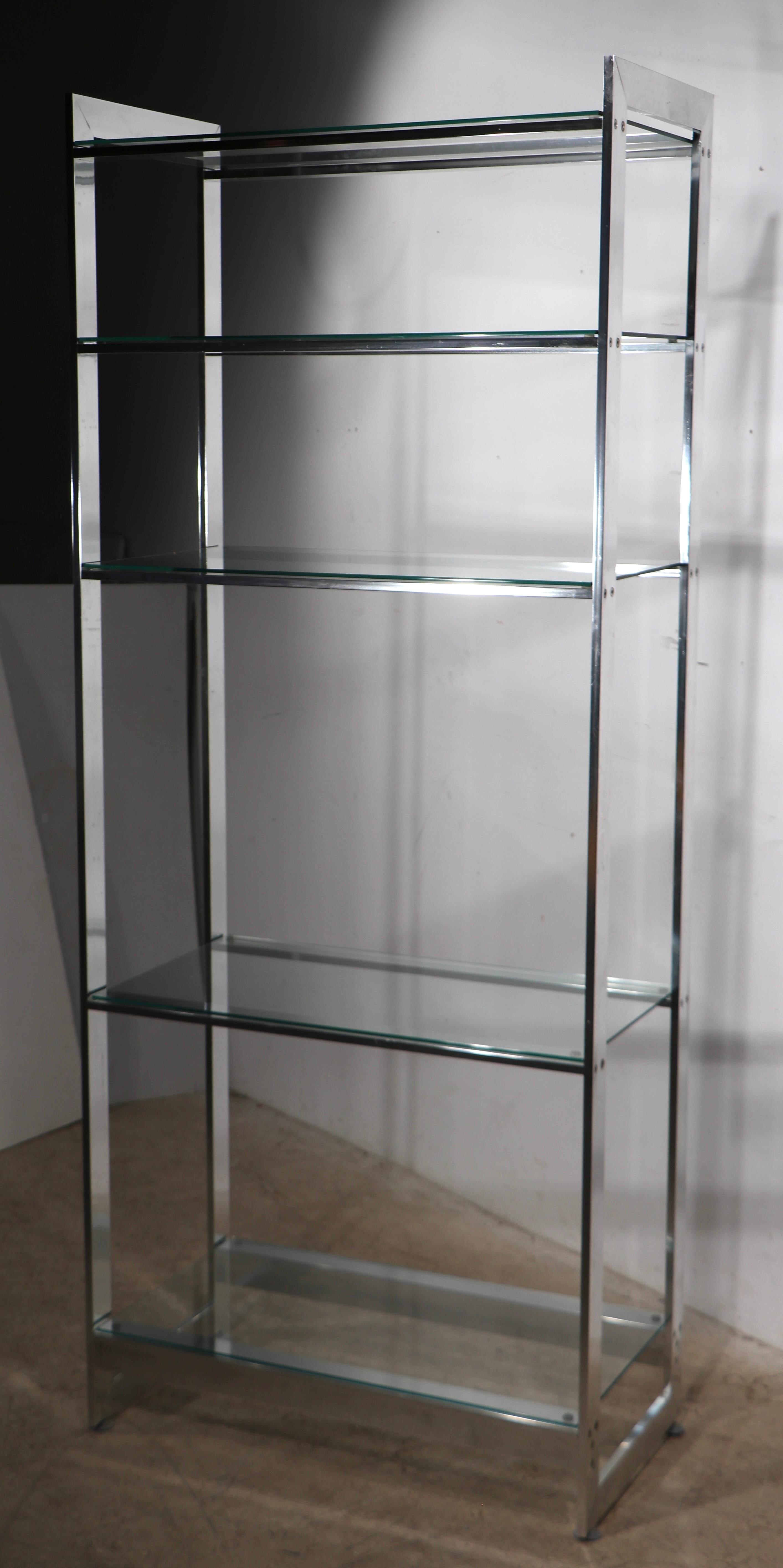 Aluminum and Glass  Etagere with Five Glass Shelves c. 1970’s For Sale 2