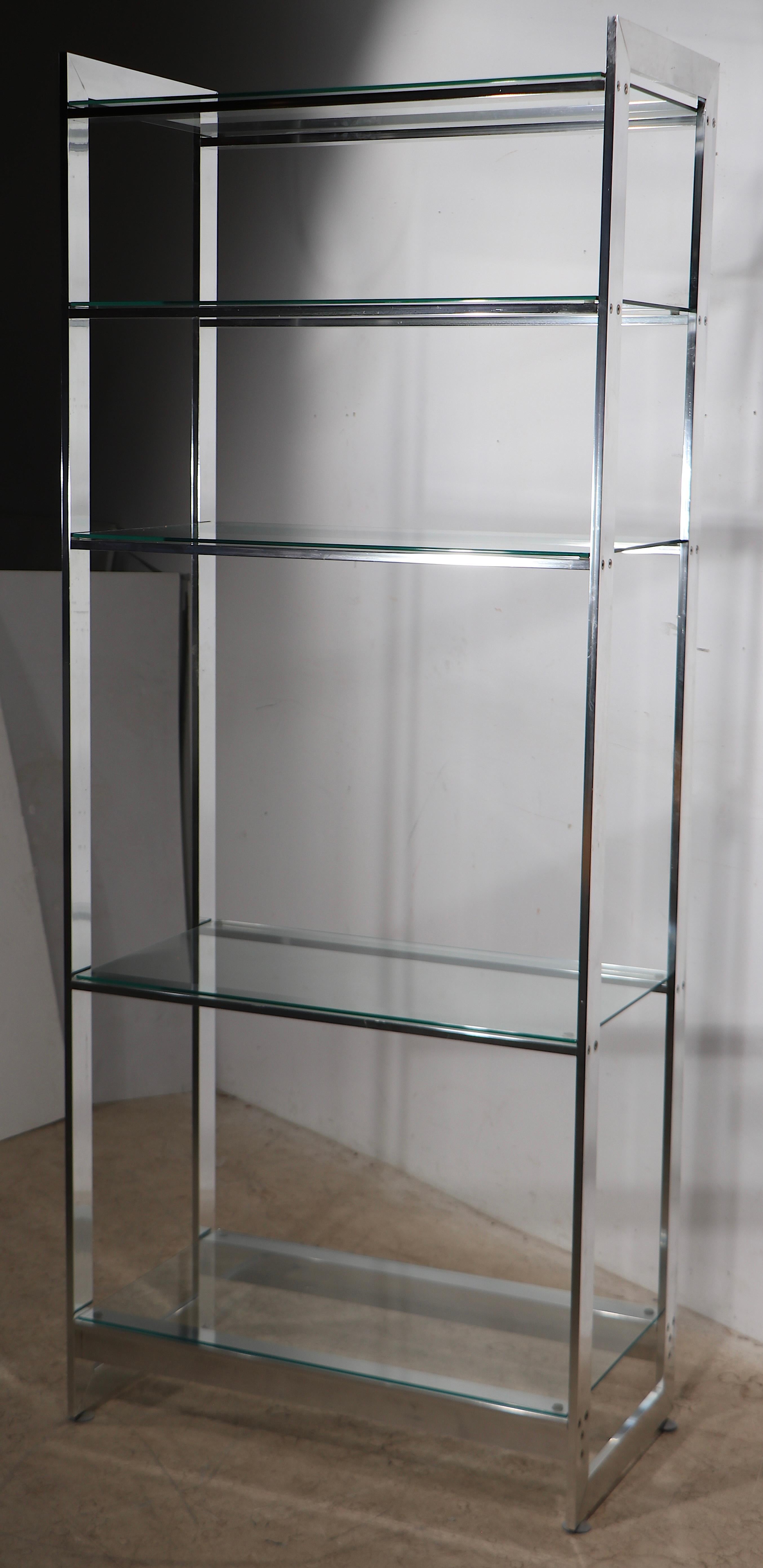 Aluminum and Glass  Etagere with Five Glass Shelves c. 1970’s For Sale 3