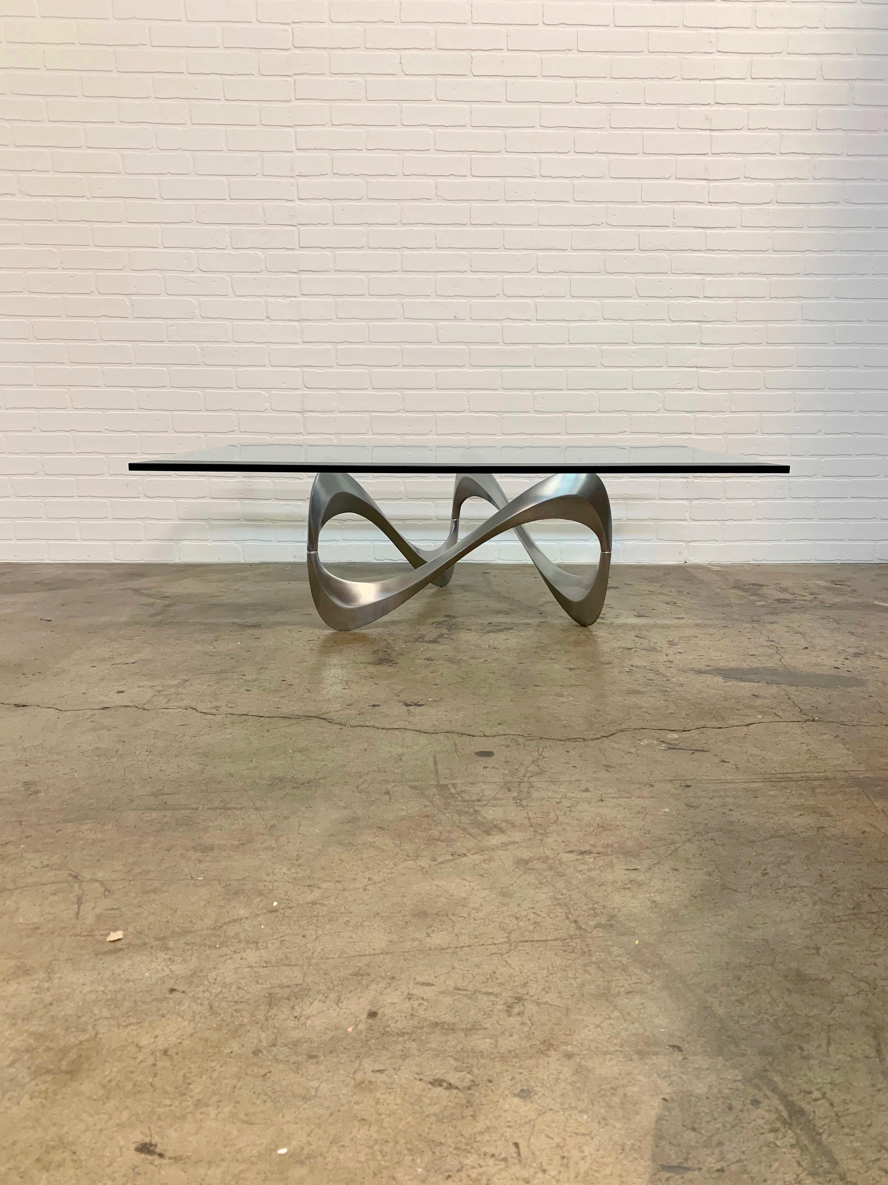 Aluminum and Glass Snake Coffee Table by Knut Hesterberg for Ronald Schmitt 4