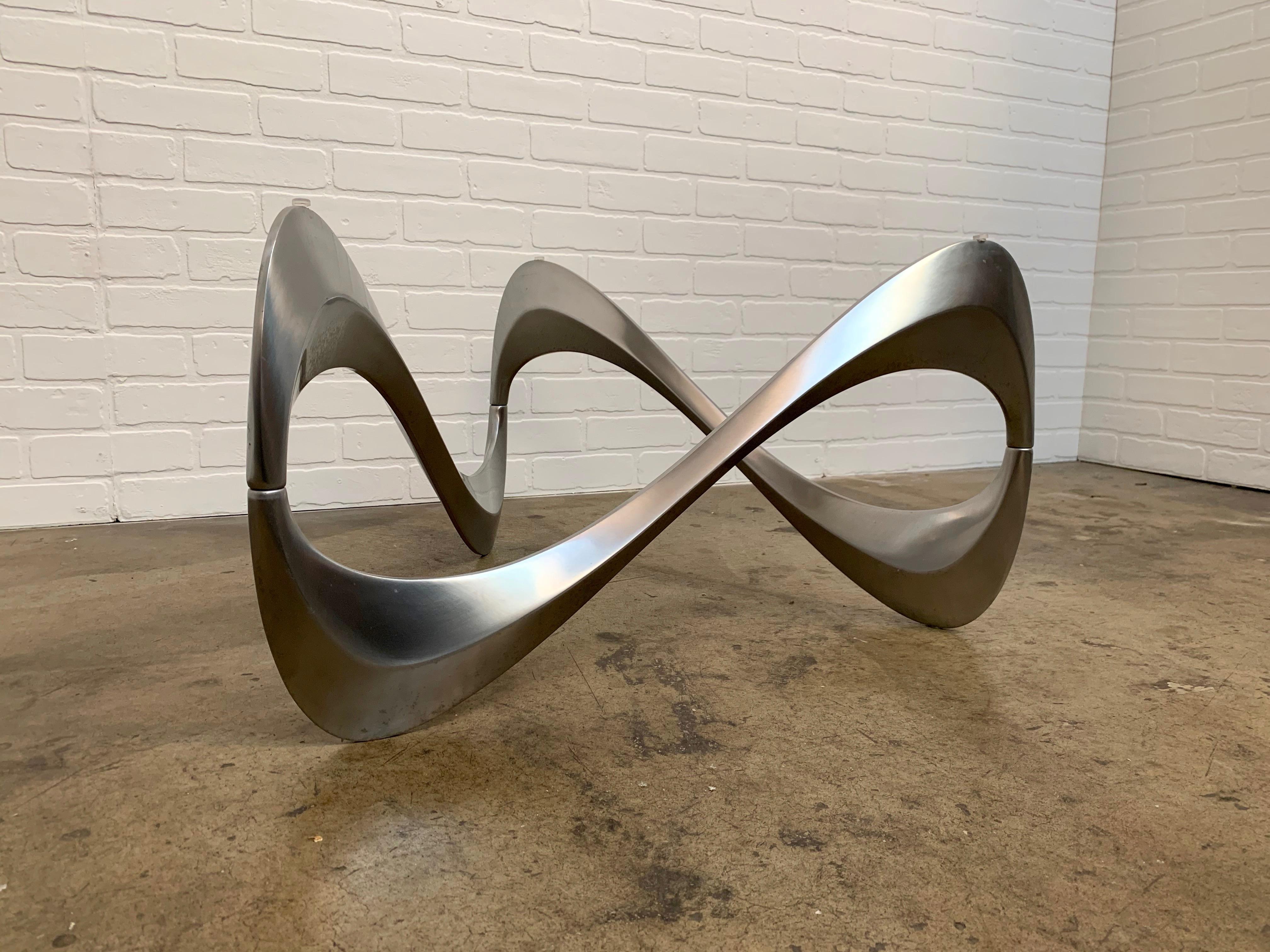 German Aluminum and Glass Snake Coffee Table by Knut Hesterberg for Ronald Schmitt
