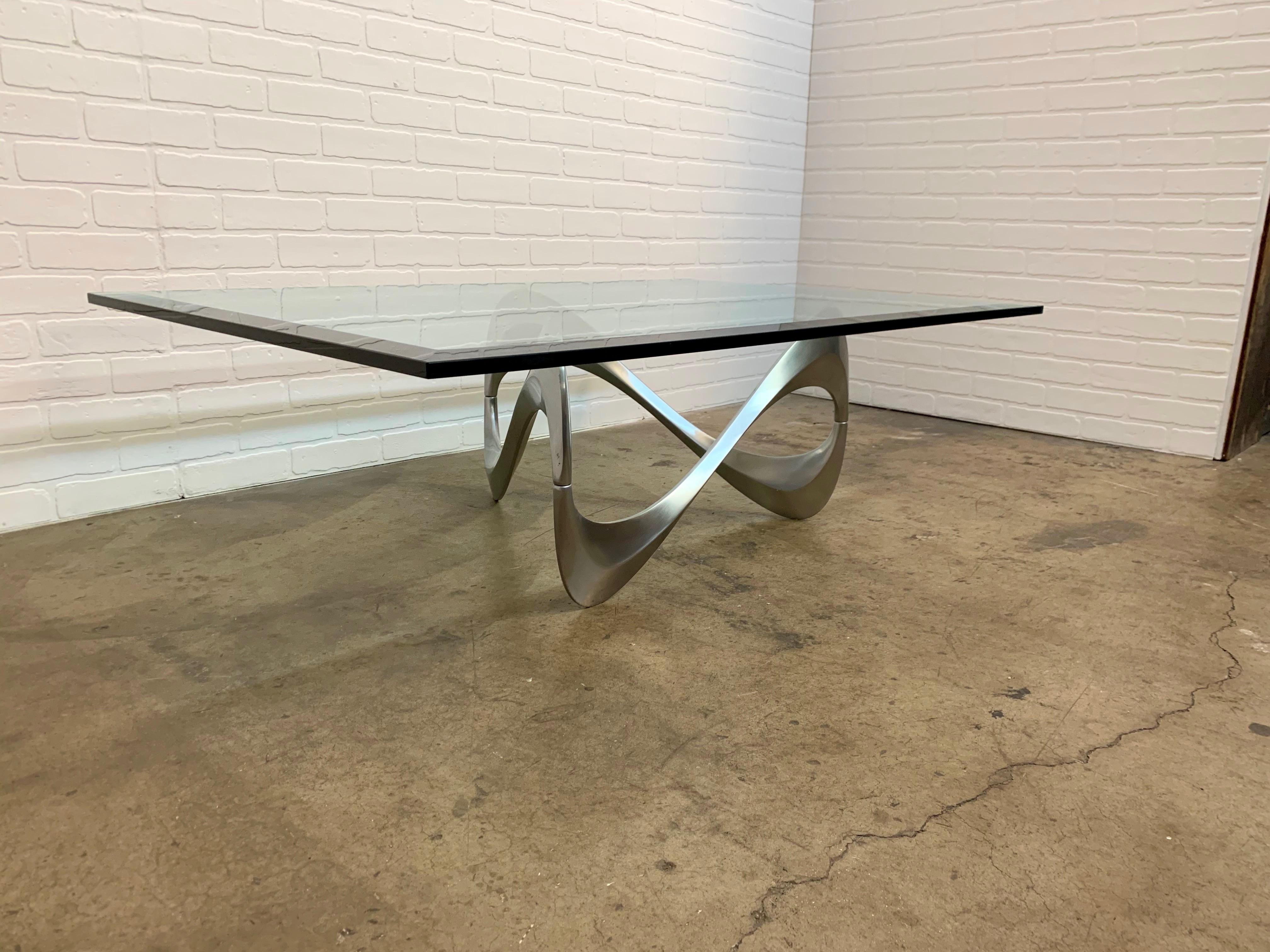 Aluminum and Glass Snake Coffee Table by Knut Hesterberg for Ronald Schmitt In Good Condition In Denton, TX