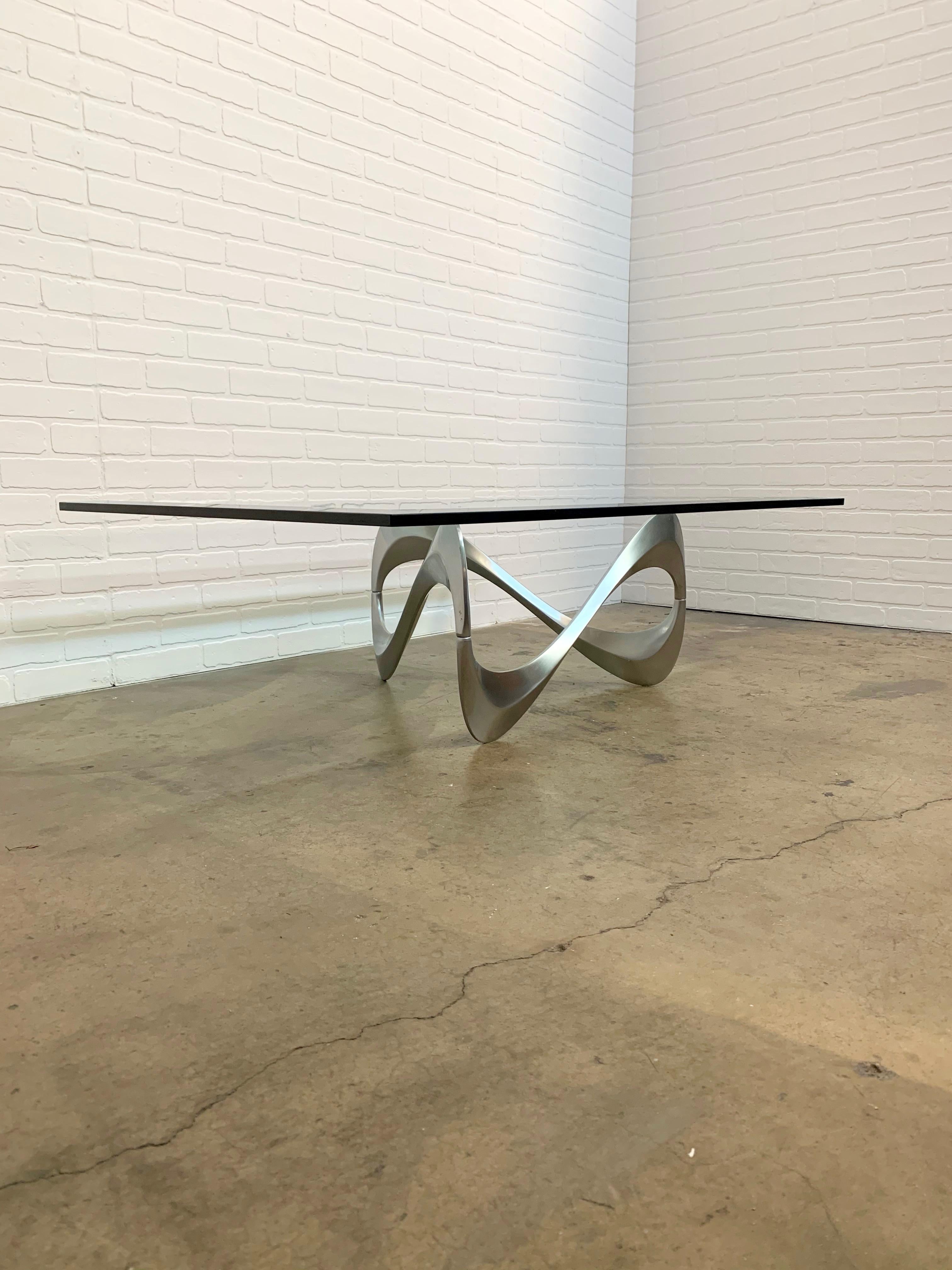 Aluminum and Glass Snake Coffee Table by Knut Hesterberg for Ronald Schmitt 1