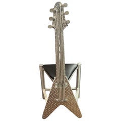 Sedia per chitarra vintage in alluminio e pelle