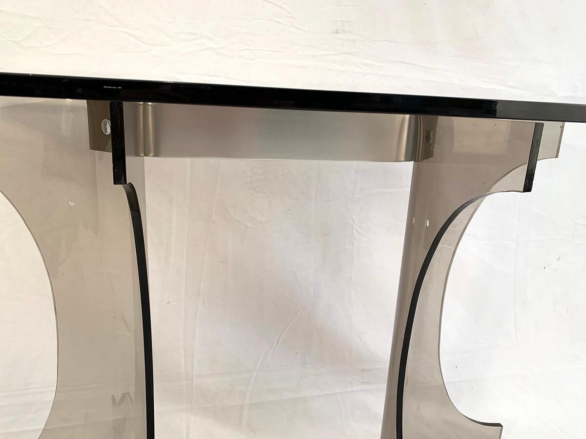 Aluminum and smoked plexiglass console For Sale 5