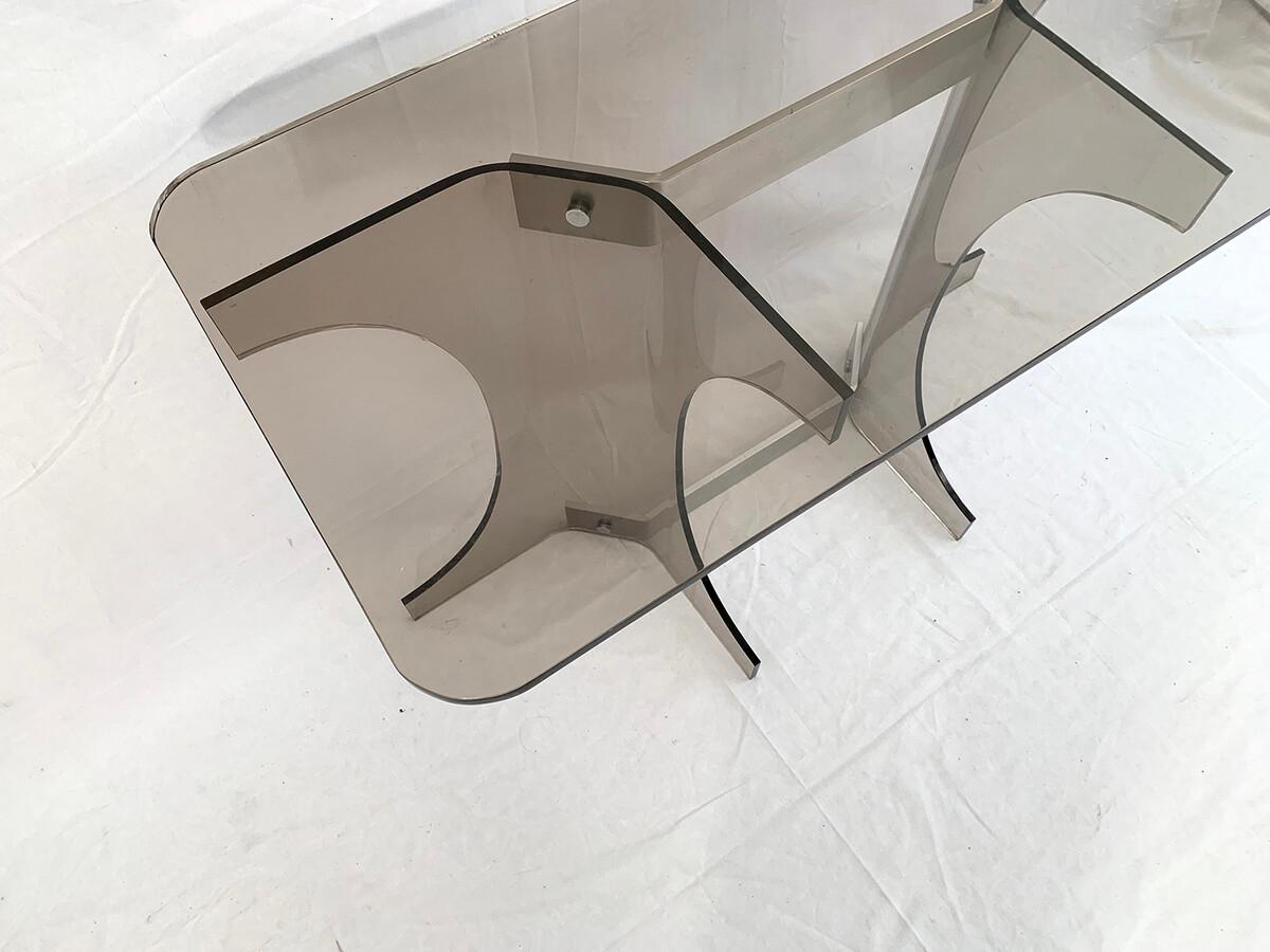 20th Century Aluminum and smoked plexiglass console For Sale