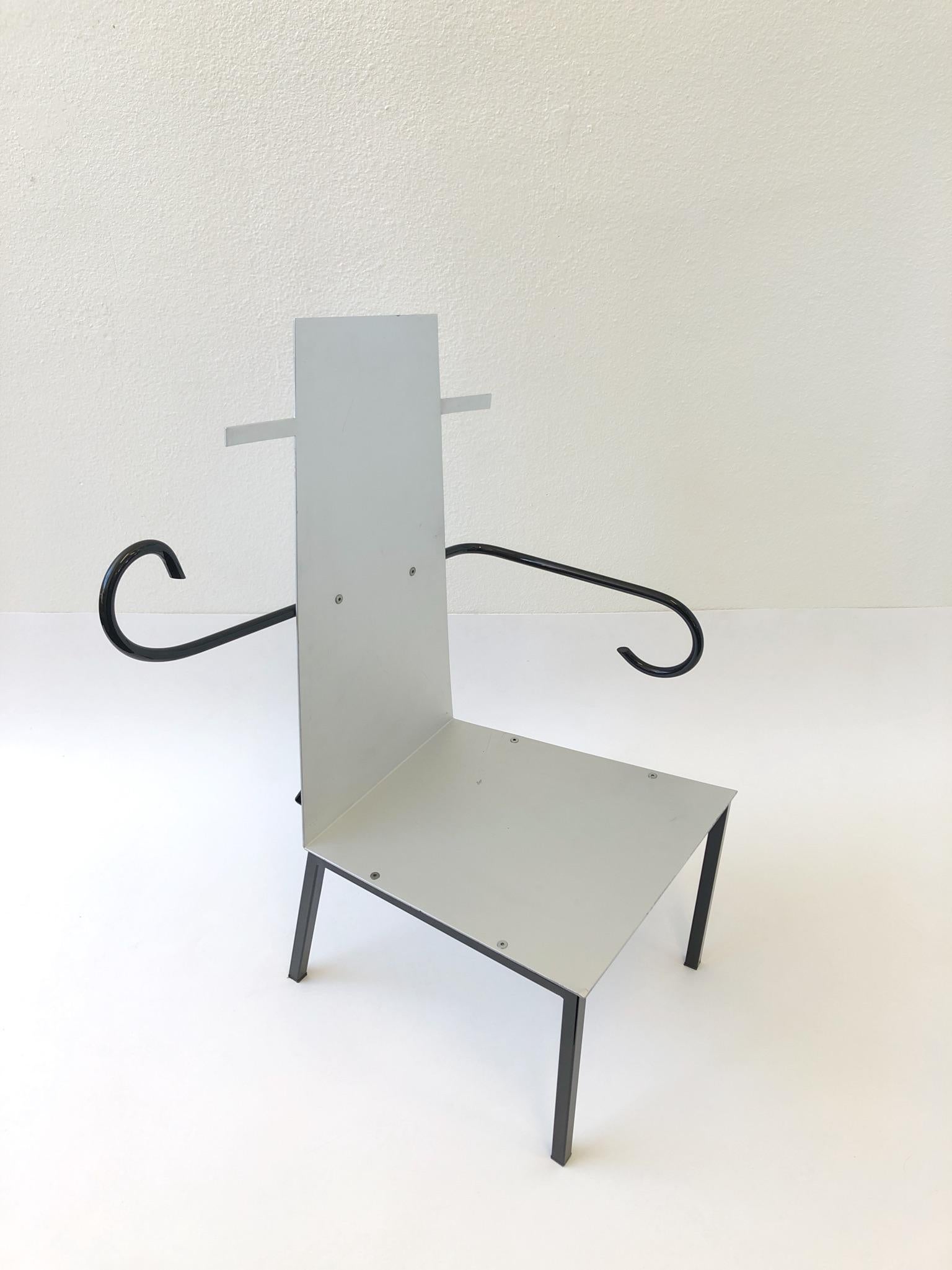 Aluminum and Steel Postmodern Armchair For Sale 1