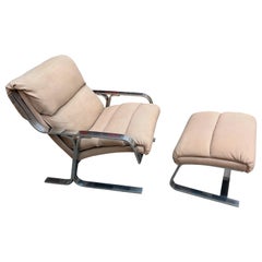 Aluminum and Upholstered Lounge Chair and Ottoman, possibly by Tri-Mark