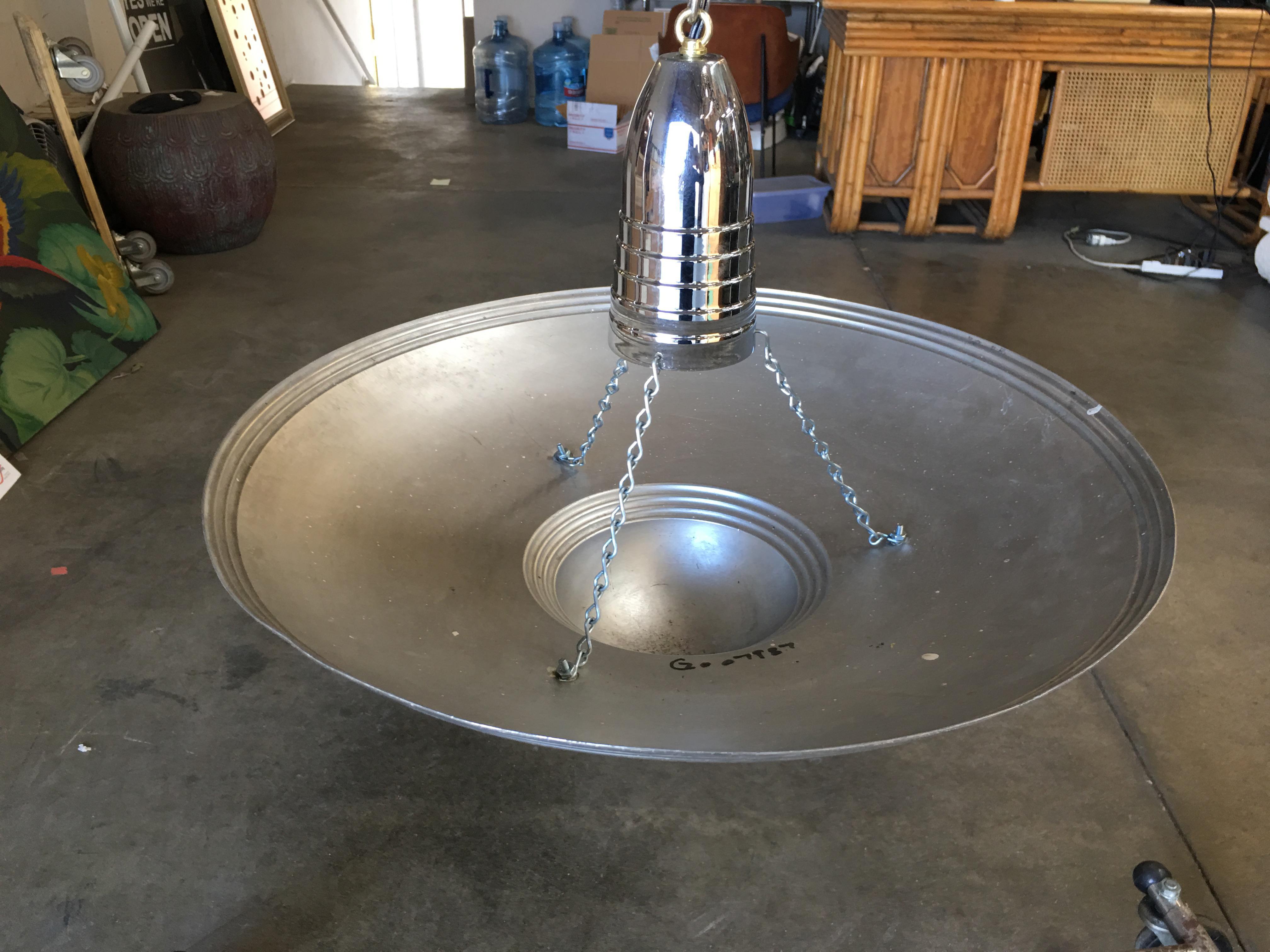 Mid-20th Century Aluminum Art Deco Saucer Ceiling Pendant Lamp For Sale