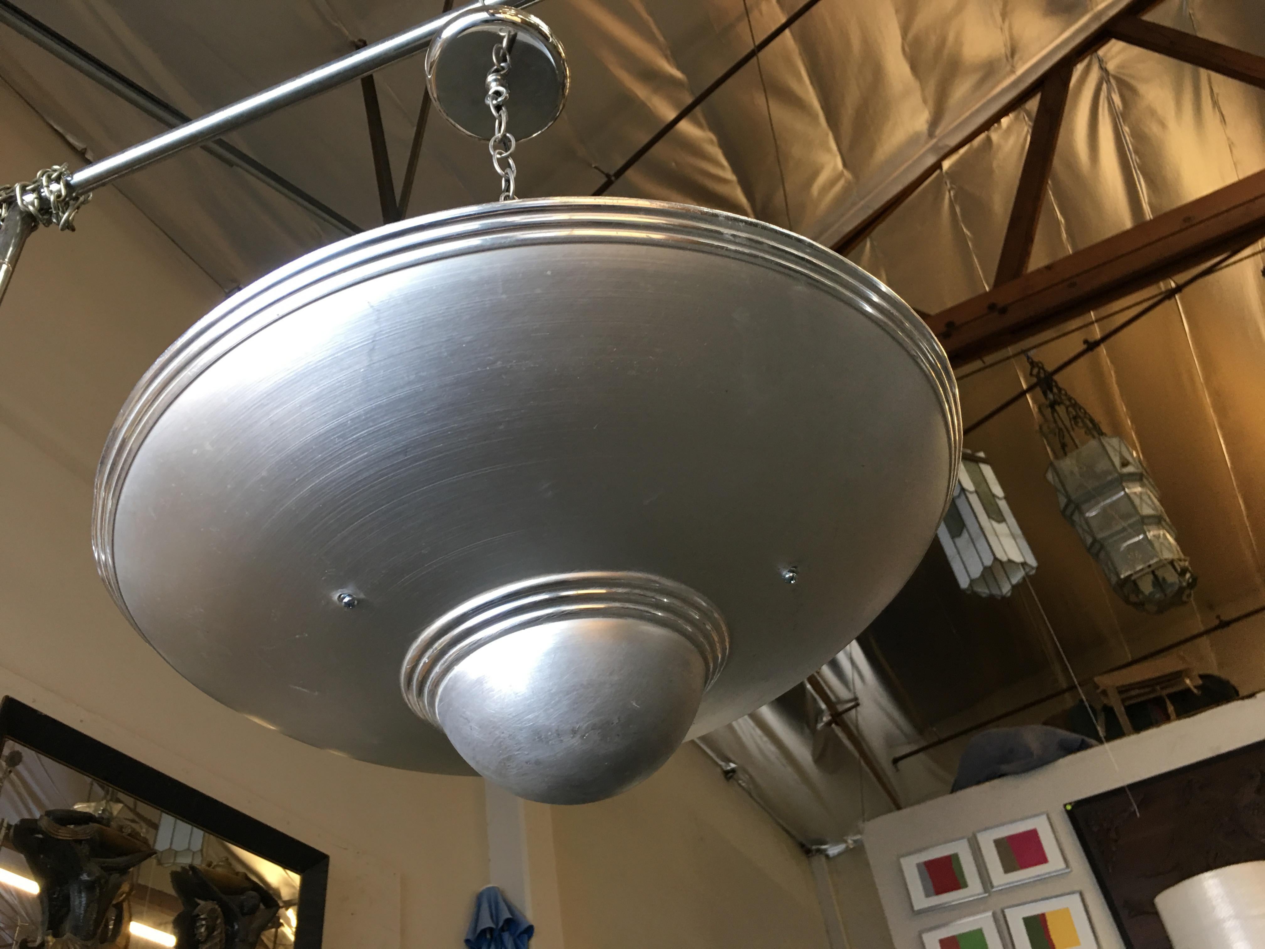 Aluminum Art Deco Saucer Ceiling Pendant Lamp For Sale 1