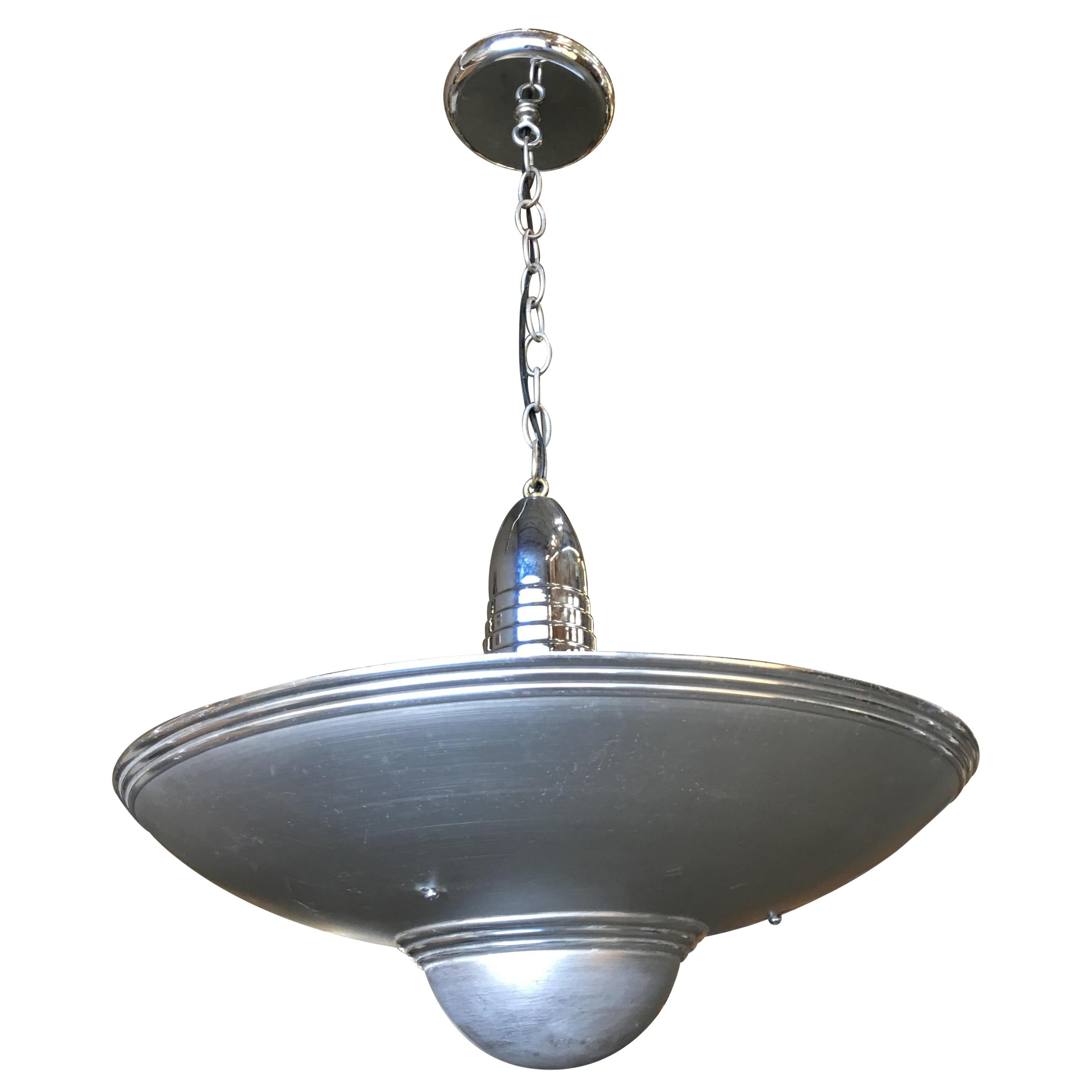 Aluminum Art Deco Saucer Ceiling Pendant Lamp For Sale