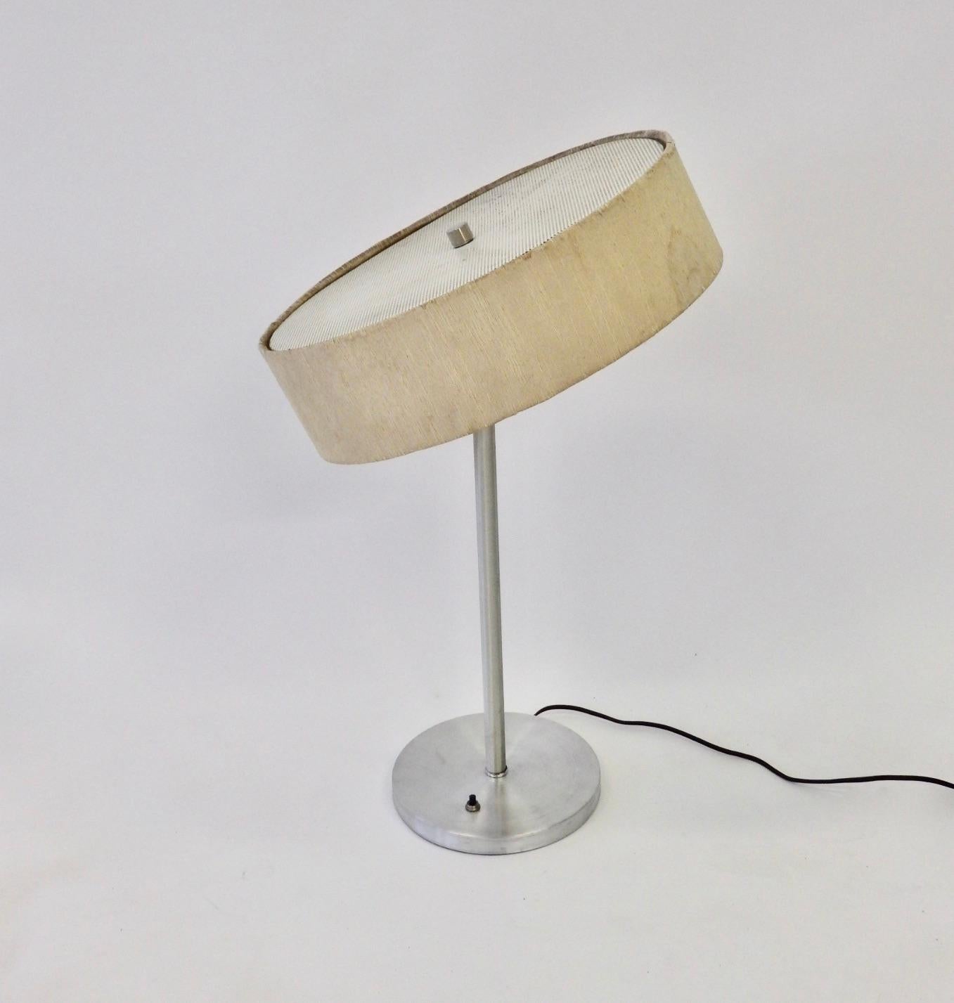 20th Century Aluminum Base Table Lamp with Original Tilt Top Silk Shade For Sale
