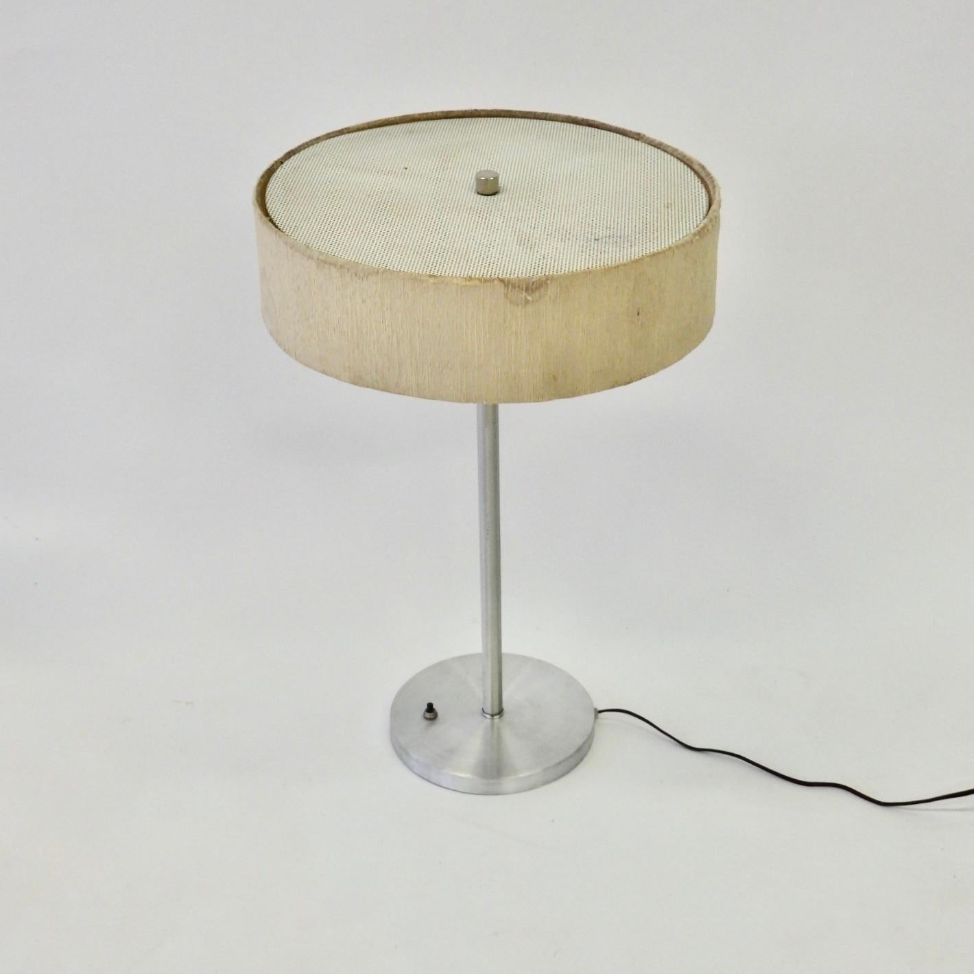 Aluminum Base Table Lamp with Original Tilt Top Silk Shade For Sale 3