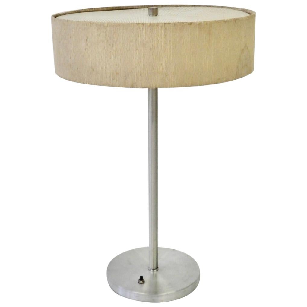 Aluminum Base Table Lamp with Original Tilt Top Silk Shade For Sale
