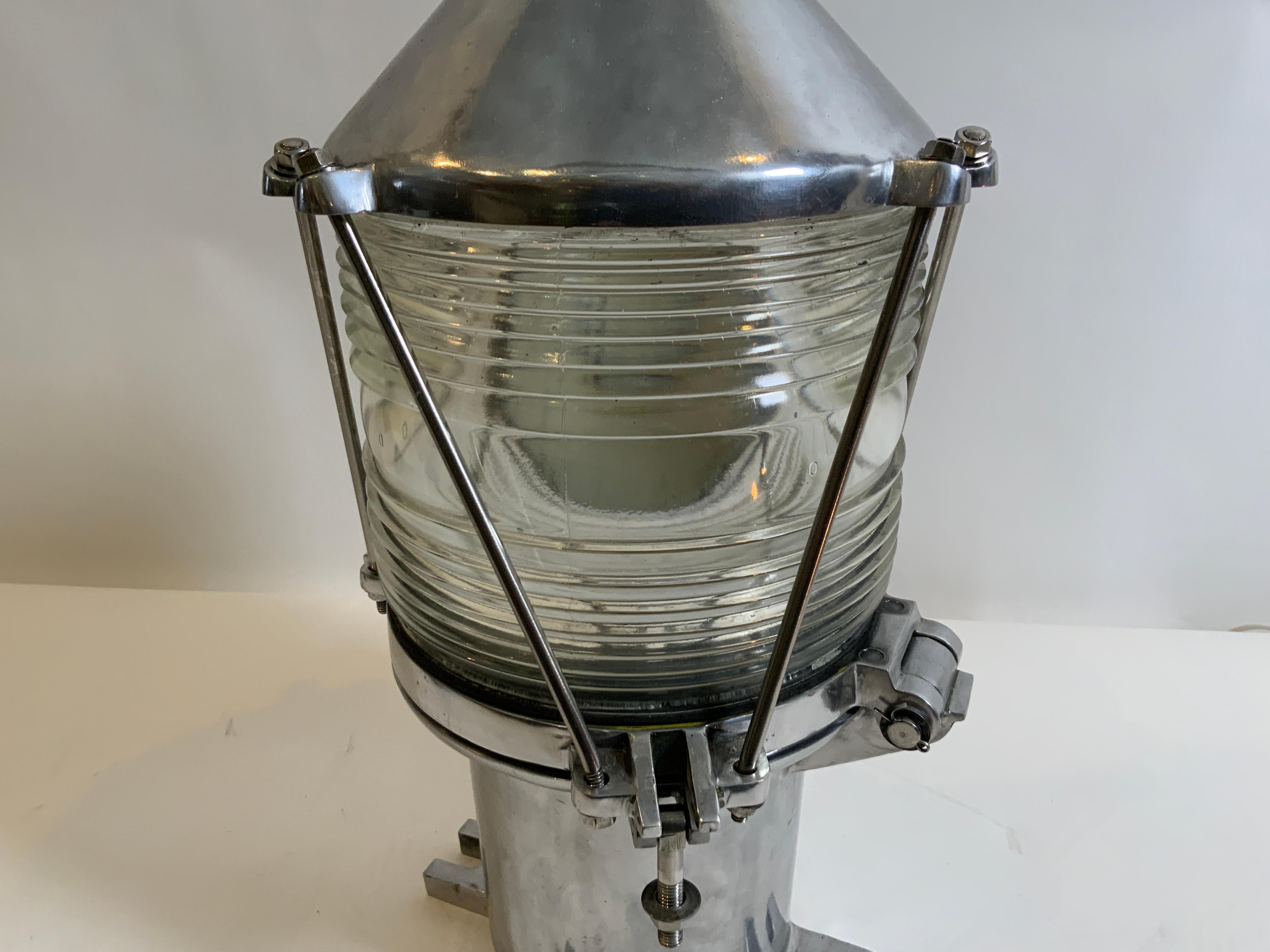 Aluminum Beacon Light with Fresnel Lens In Good Condition In Norwell, MA