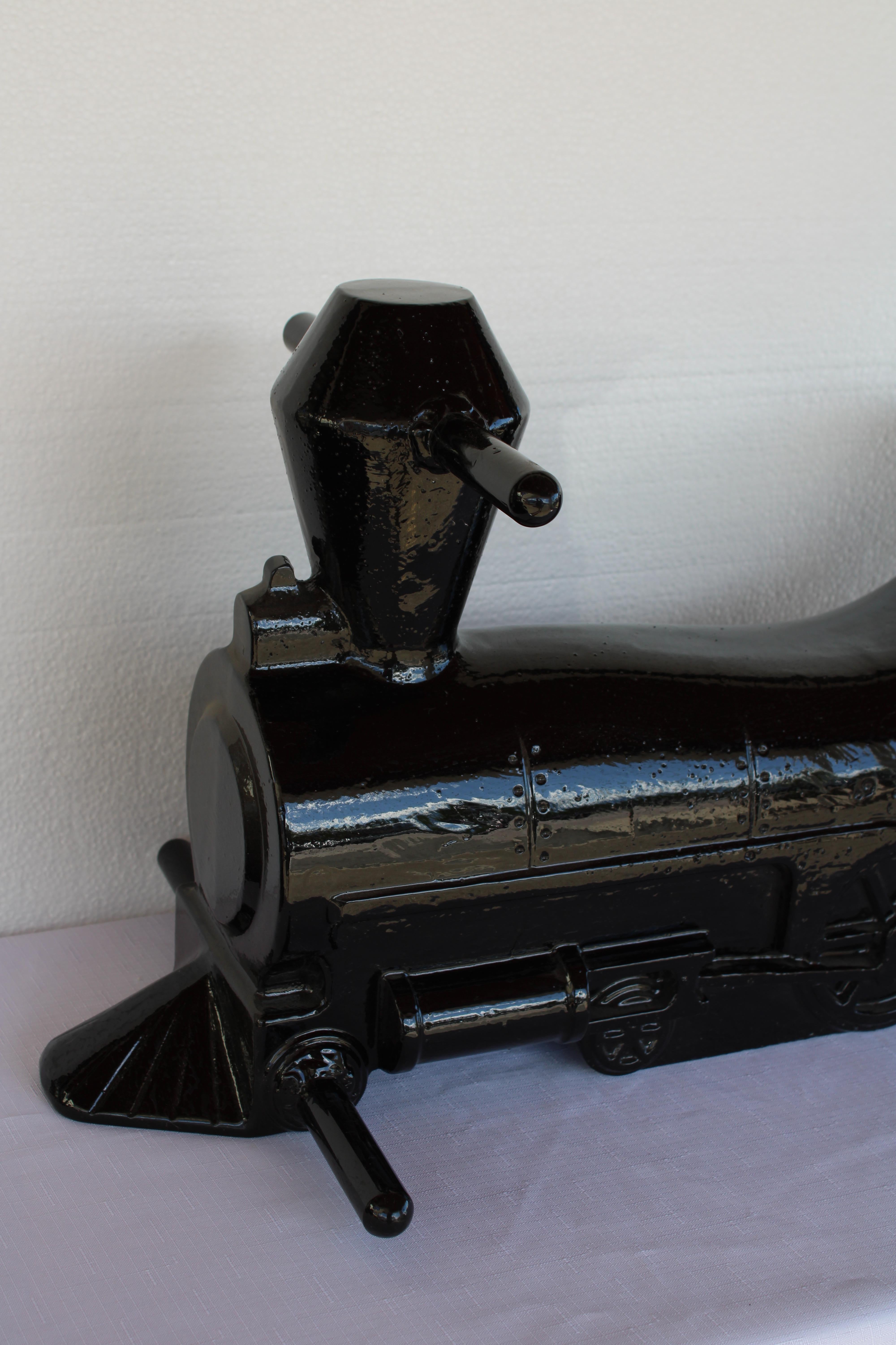 Mid-20th Century Aluminum Black Locomotive Playground Toy Sculpture For Sale