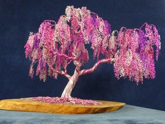 Feng Shui Zen Bonsai "Pink curls", Handmade in Italy, tuscan root