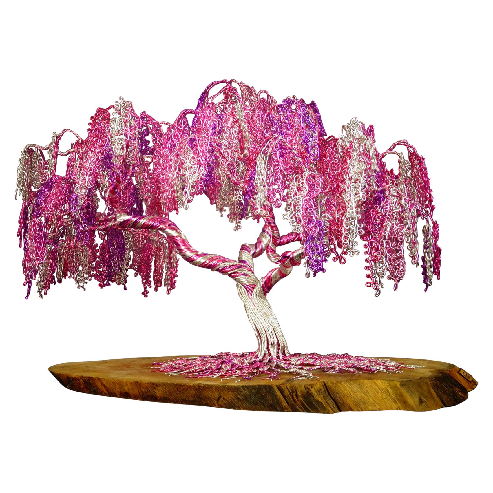 Feng Shui Bonsai "Pink curls", Handmade in Italy, Sculpture, Contemporary