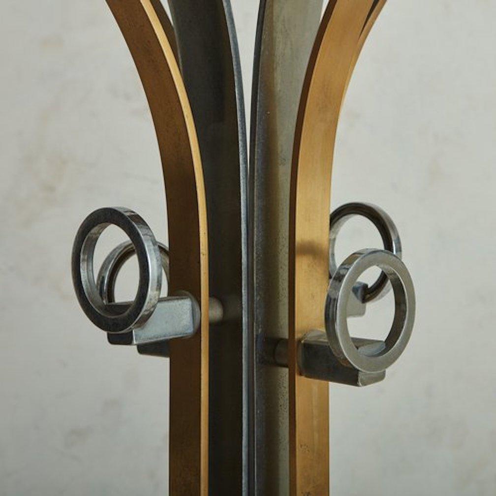 Italian Aluminum + Brass Coat Rack With Marble Base, Italy 20th Century For Sale