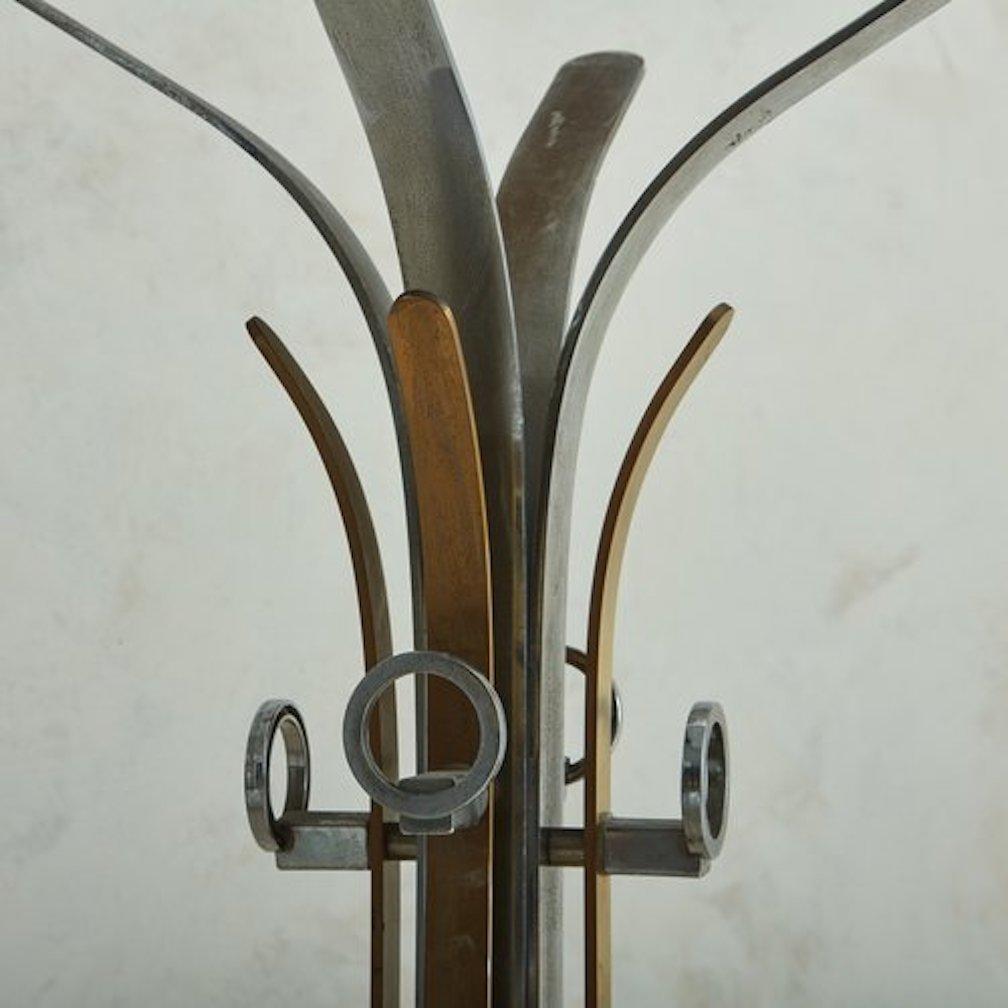 Aluminum + Brass Coat Rack With Marble Base, Italy 20th Century In Good Condition For Sale In Chicago, IL