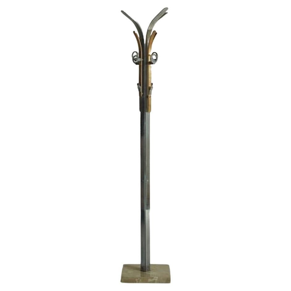 Aluminum + Brass Coat Rack With Marble Base, Italy 20th Century For Sale