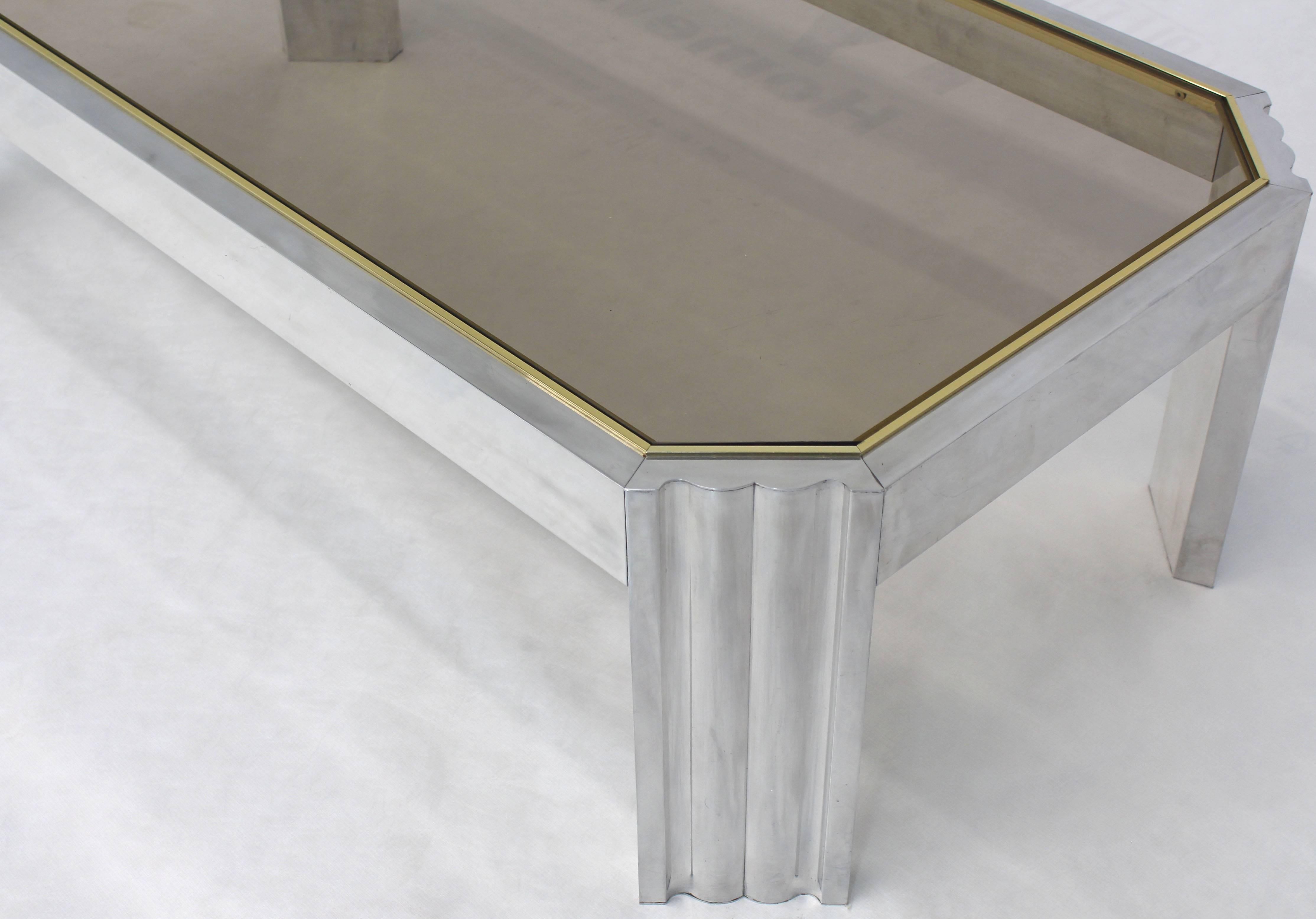 Polished Aluminum Brass Glass Rectangular Coffee Table