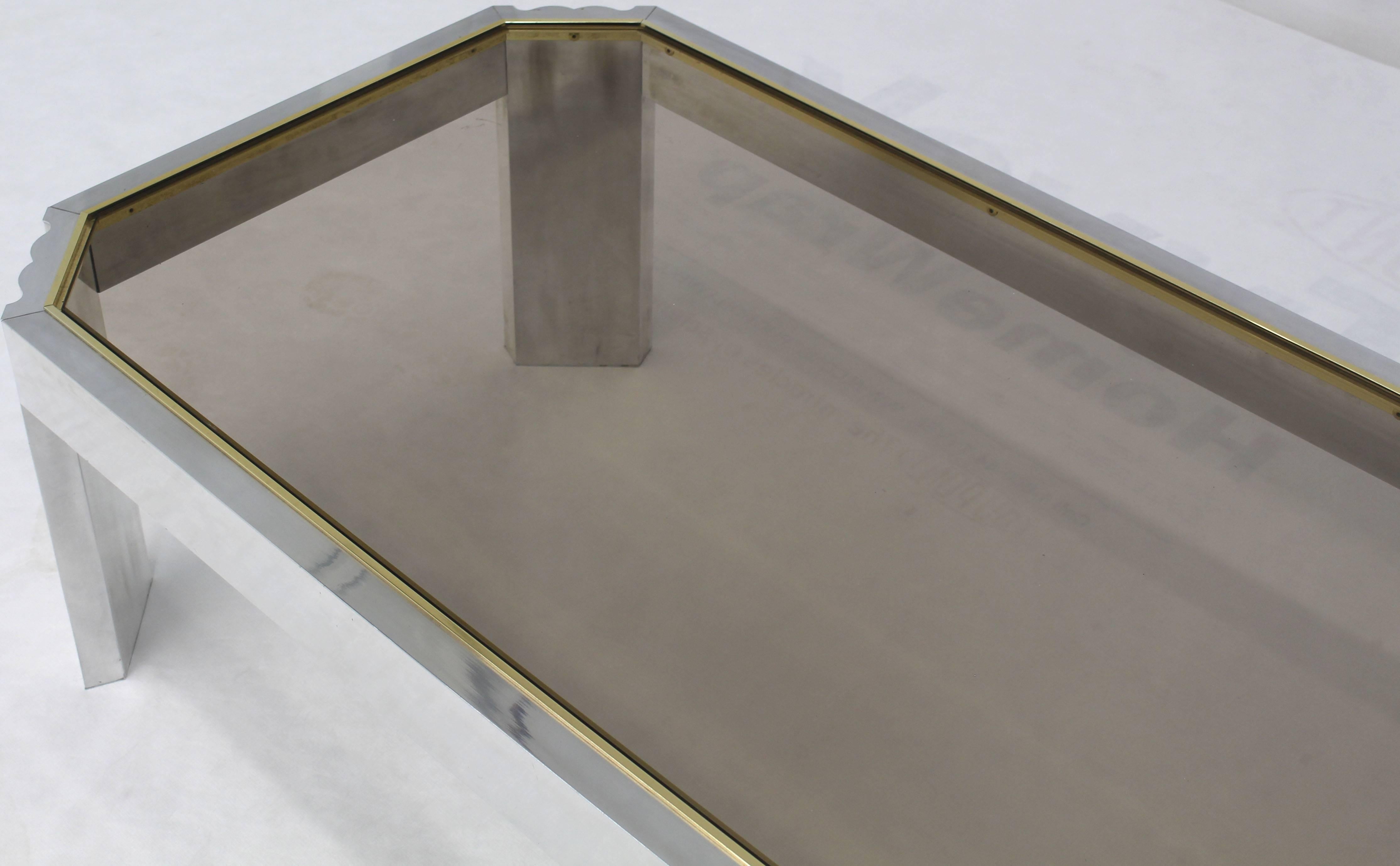 20th Century Aluminum Brass Glass Rectangular Coffee Table