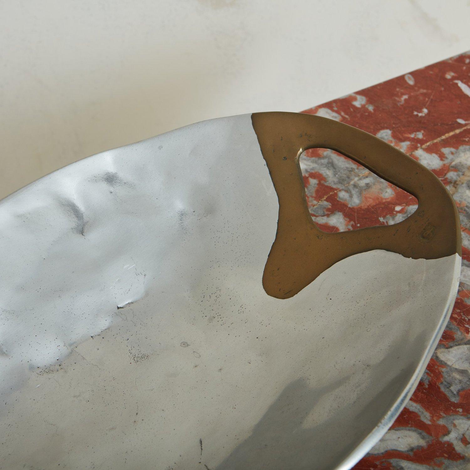 Aluminum + Brass Oval Tray by David Marshall, Spain 1980s In Good Condition In Chicago, IL
