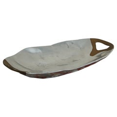 Ovales Tablett aus Aluminium + Messing von David Marshall, Spanien 1980er Jahre