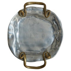 Aluminum + Brass Round Tray with Curved Handles by David Marshall, Spain, 1980s