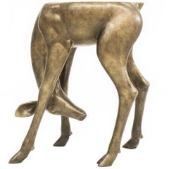 Aluminum Cast with Bronze Patina Handmade Sculptural Deer Side or End Table