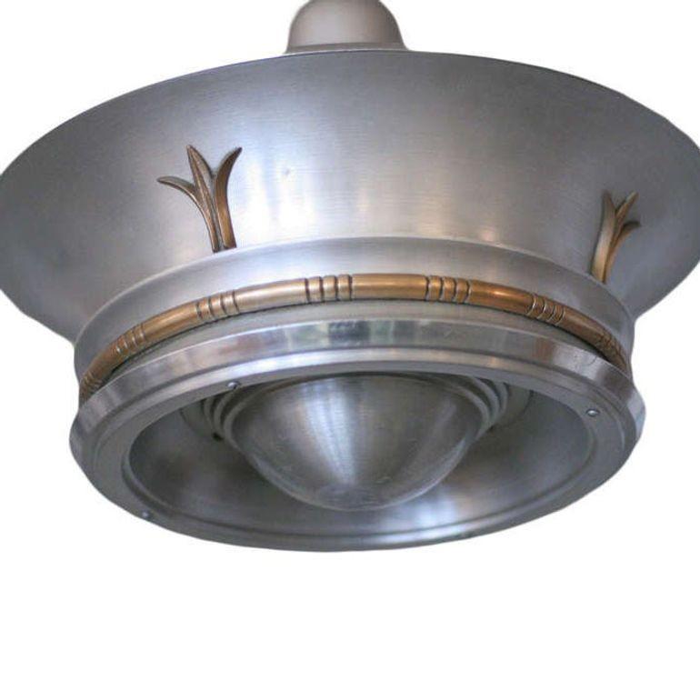 American Aluminum Ceiling Pendant with Neoclassical Accents For Sale