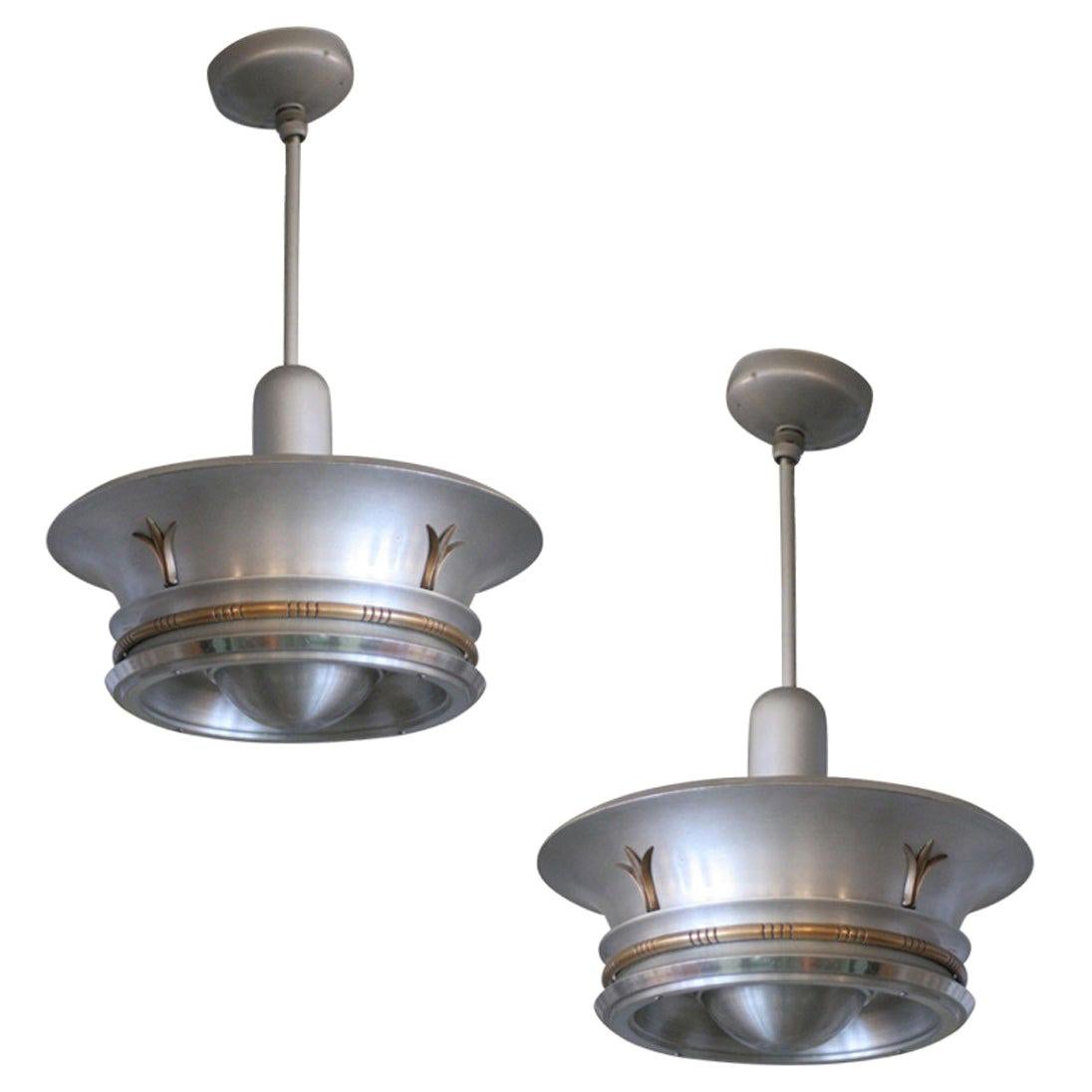 Aluminum Ceiling Pendant with Neoclassical Accents For Sale
