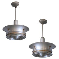 Vintage Aluminum Ceiling Pendant with Neoclassical Accents