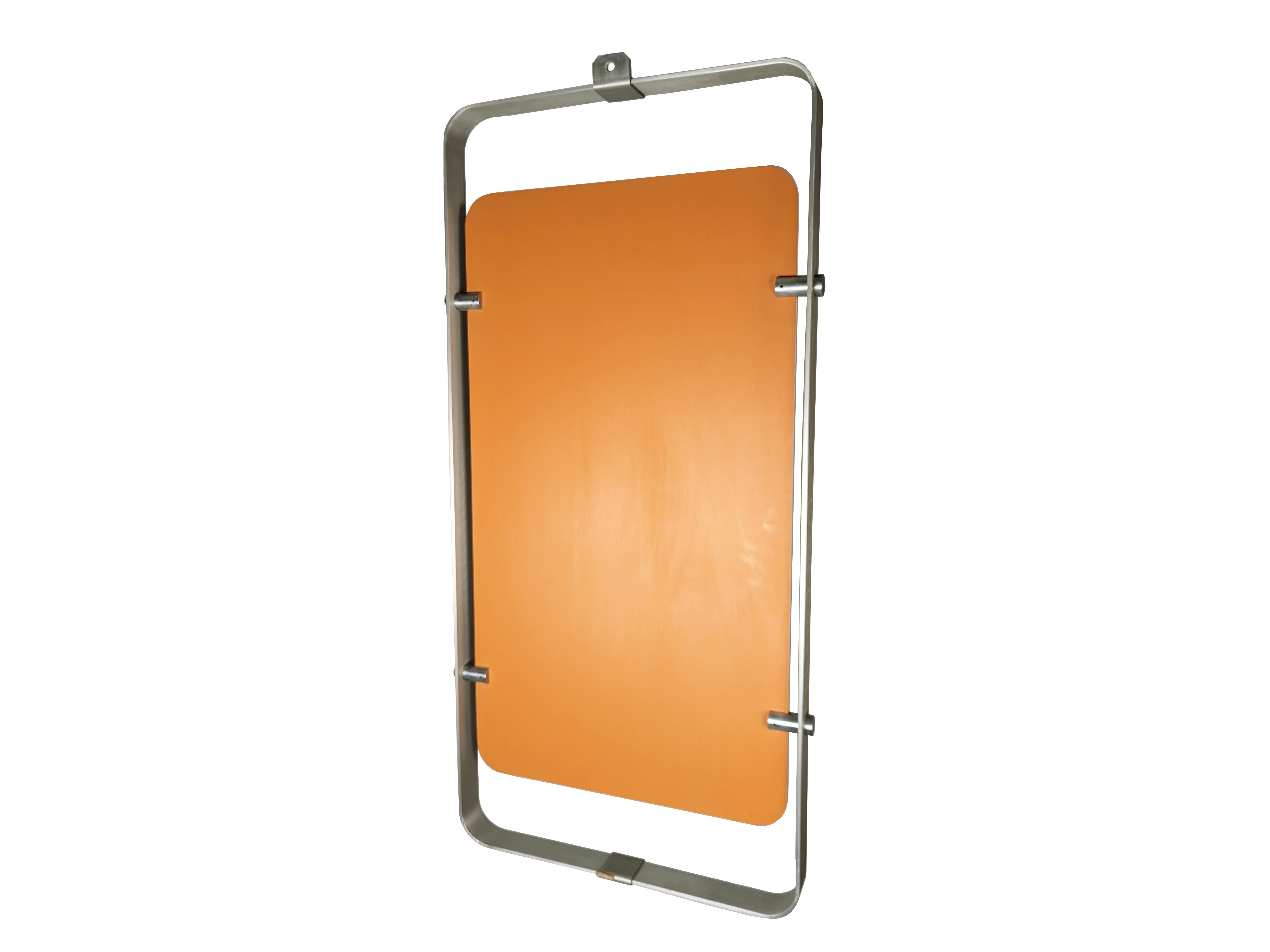 Beautiful full length mirror with thick aluminum frame and chrome metal joints. Its design is reminiscent of similar contemporary products made by Fontana Arte.

Only the internal mirror measures 85h x 47cm
