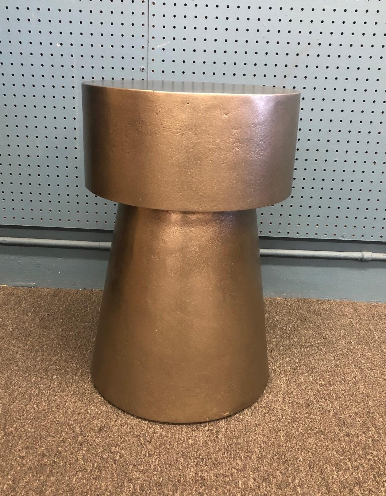Aluminum clad round pedestal side table by Bernhardt in excellent condition.
