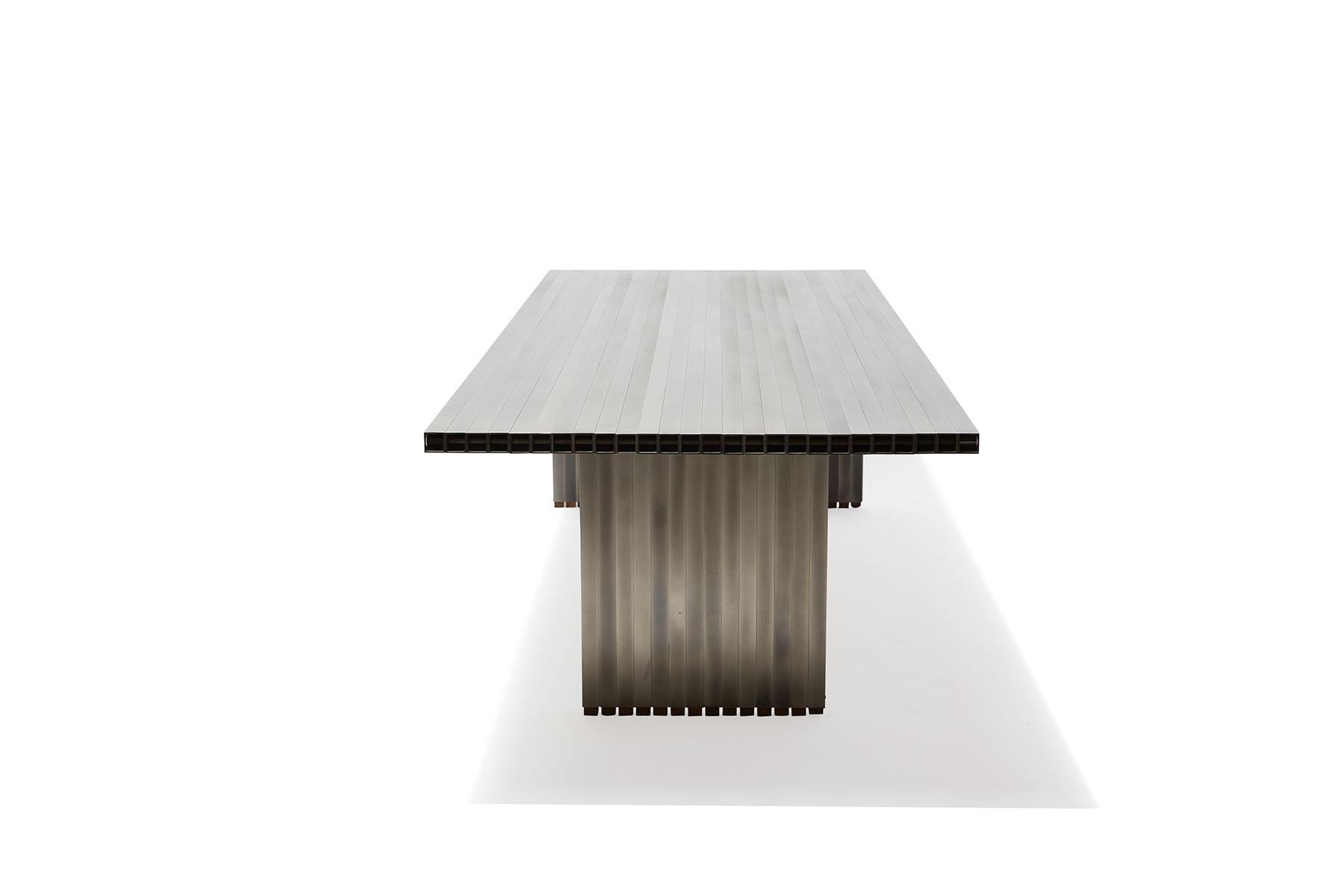 Aluminum Compression Table in Antique Nickel For Sale 4