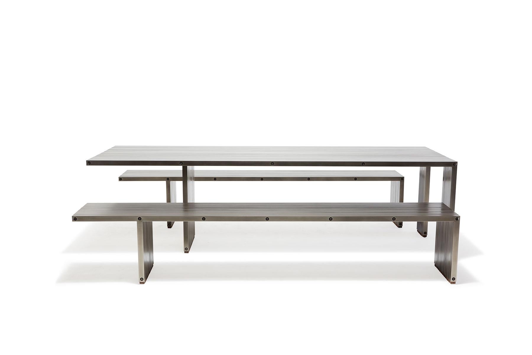 Modern Aluminum Compression Table in Antique Nickel For Sale