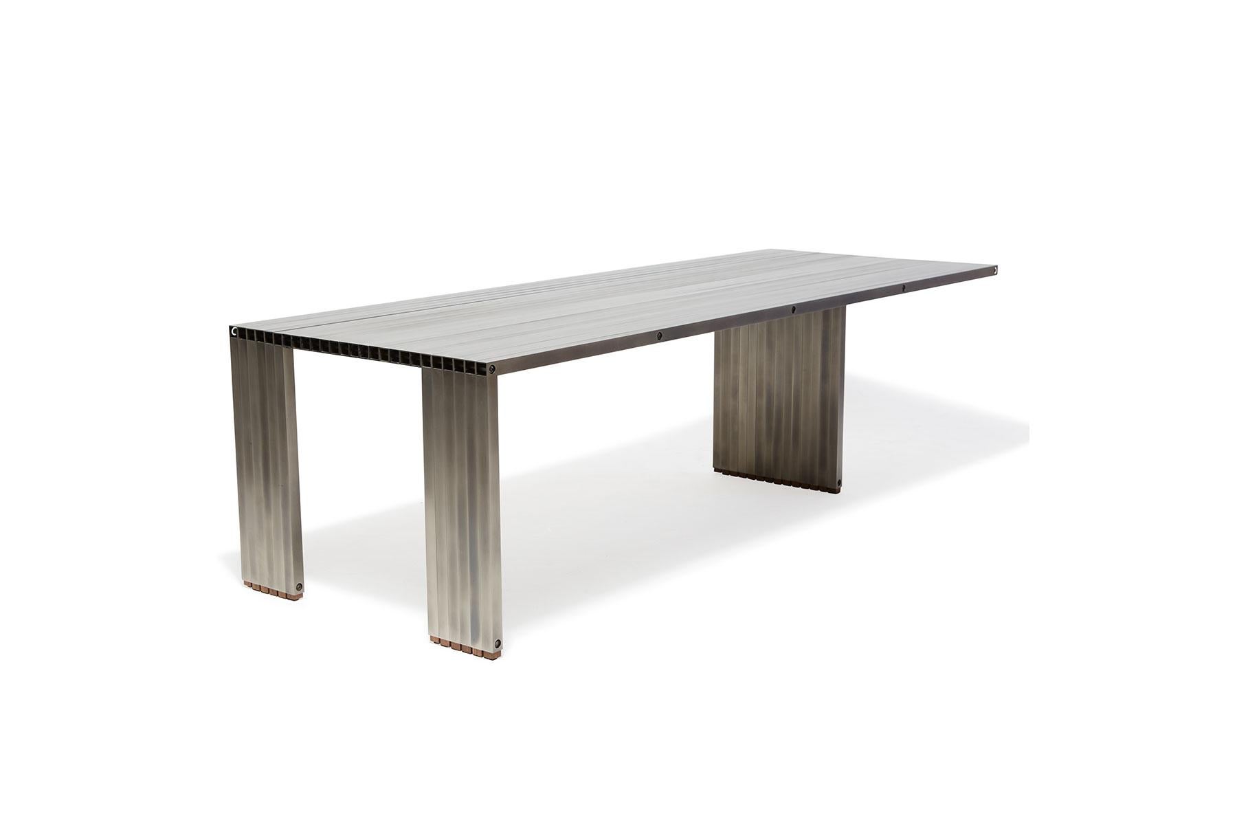 Contemporary Aluminum Compression Table in Antique Nickel For Sale